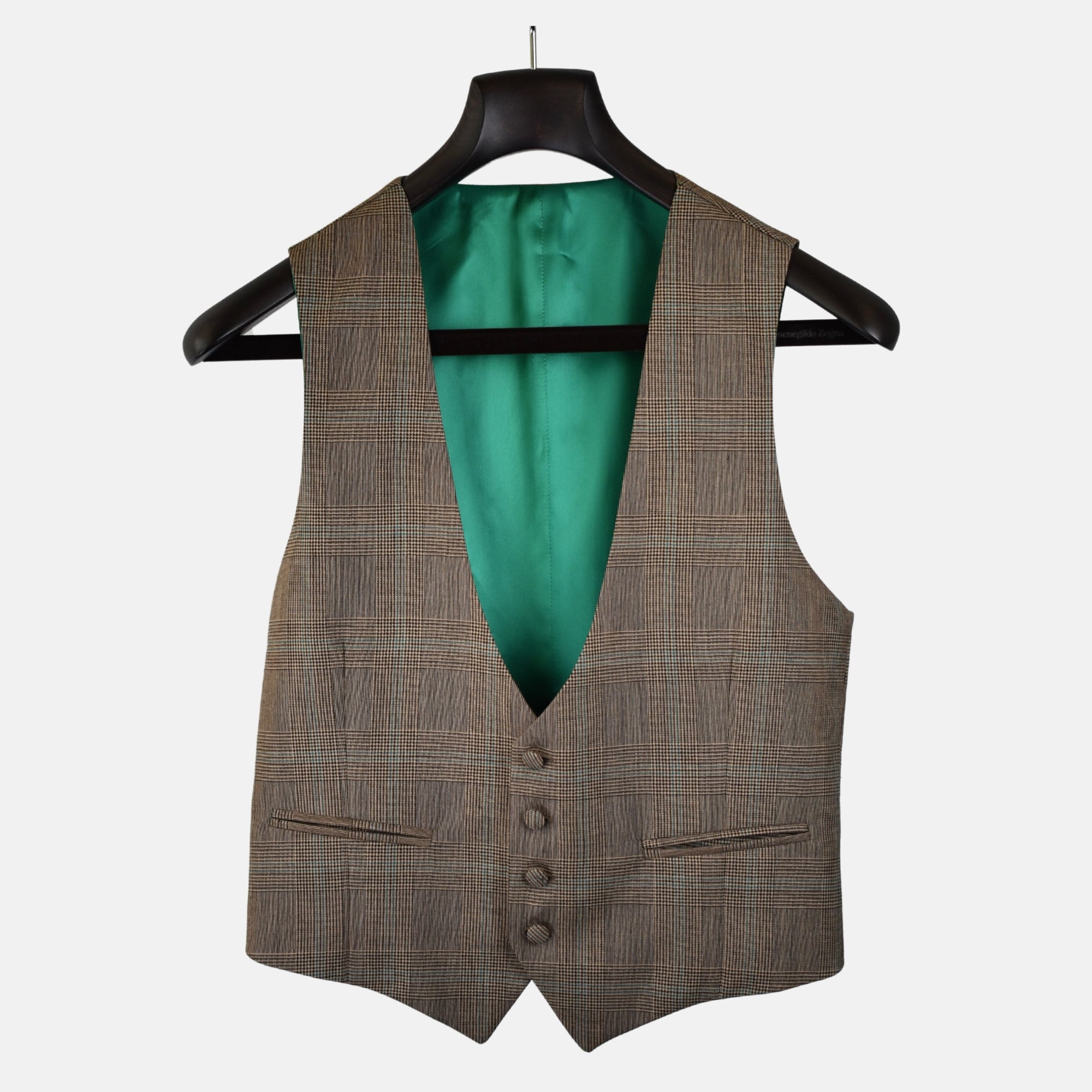 Brown-Green Glencheck Vest made of Wool (EU 46)