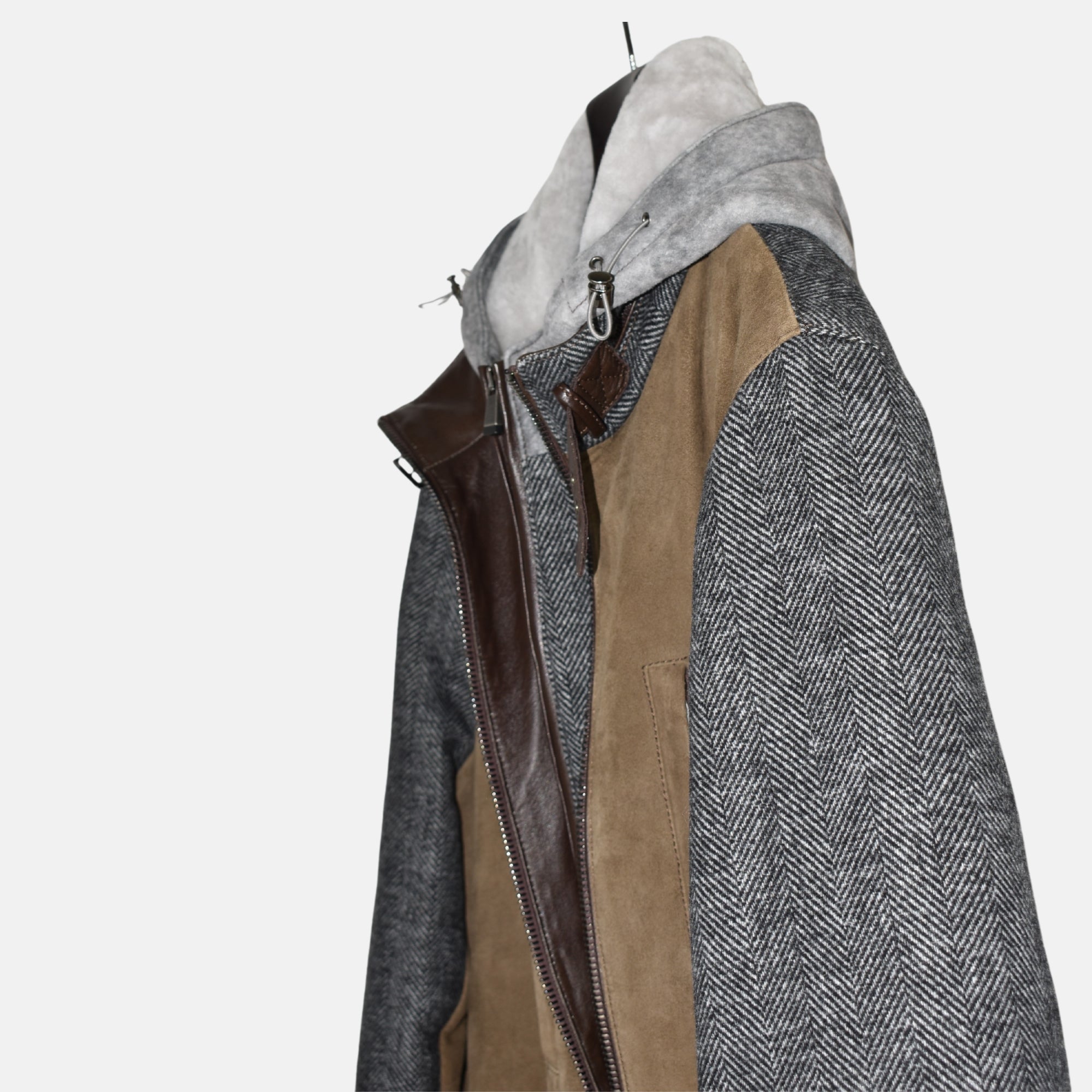 Multicoloured Hooded Jacket made of Leather/Wool/Shearling (EU 54)