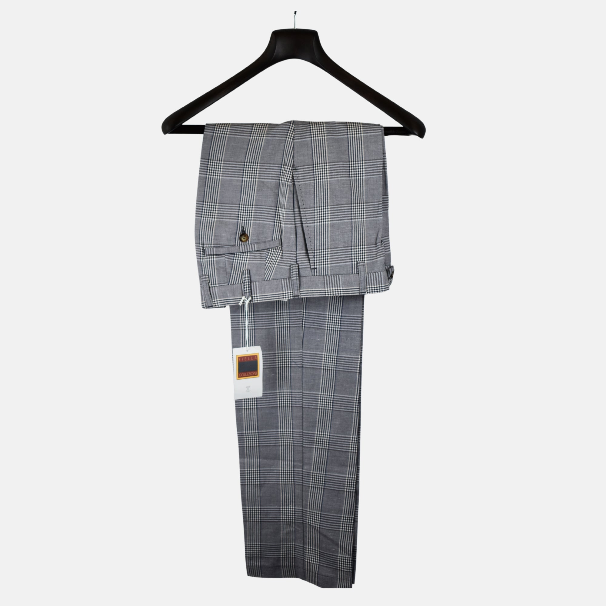 Blue-White Checkered Trousers made of Cotton/Linen (EU 48 / 50 / 54)