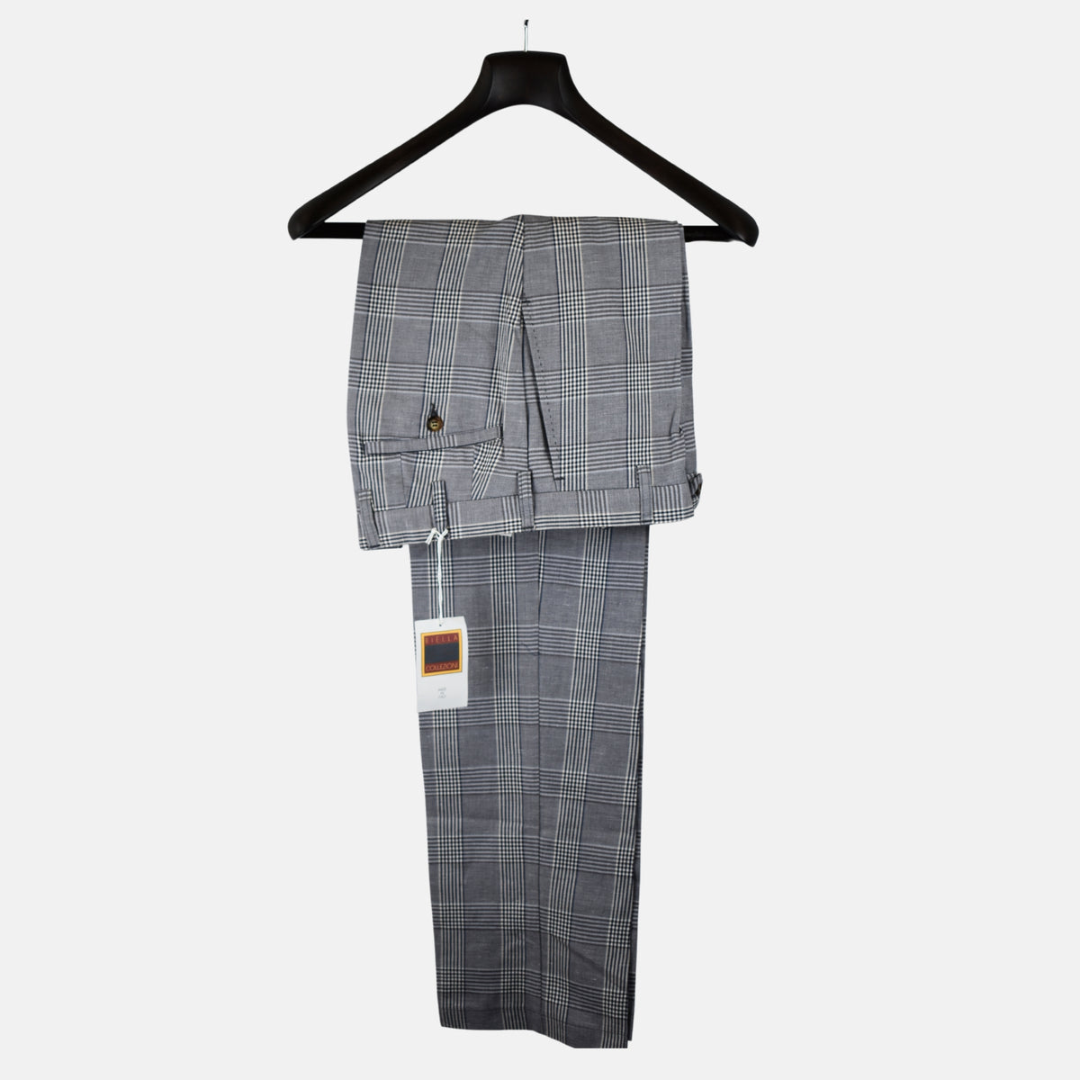 Blue-White Checkered Trousers made of Cotton/Linen (EU 48 / 50 / 54)