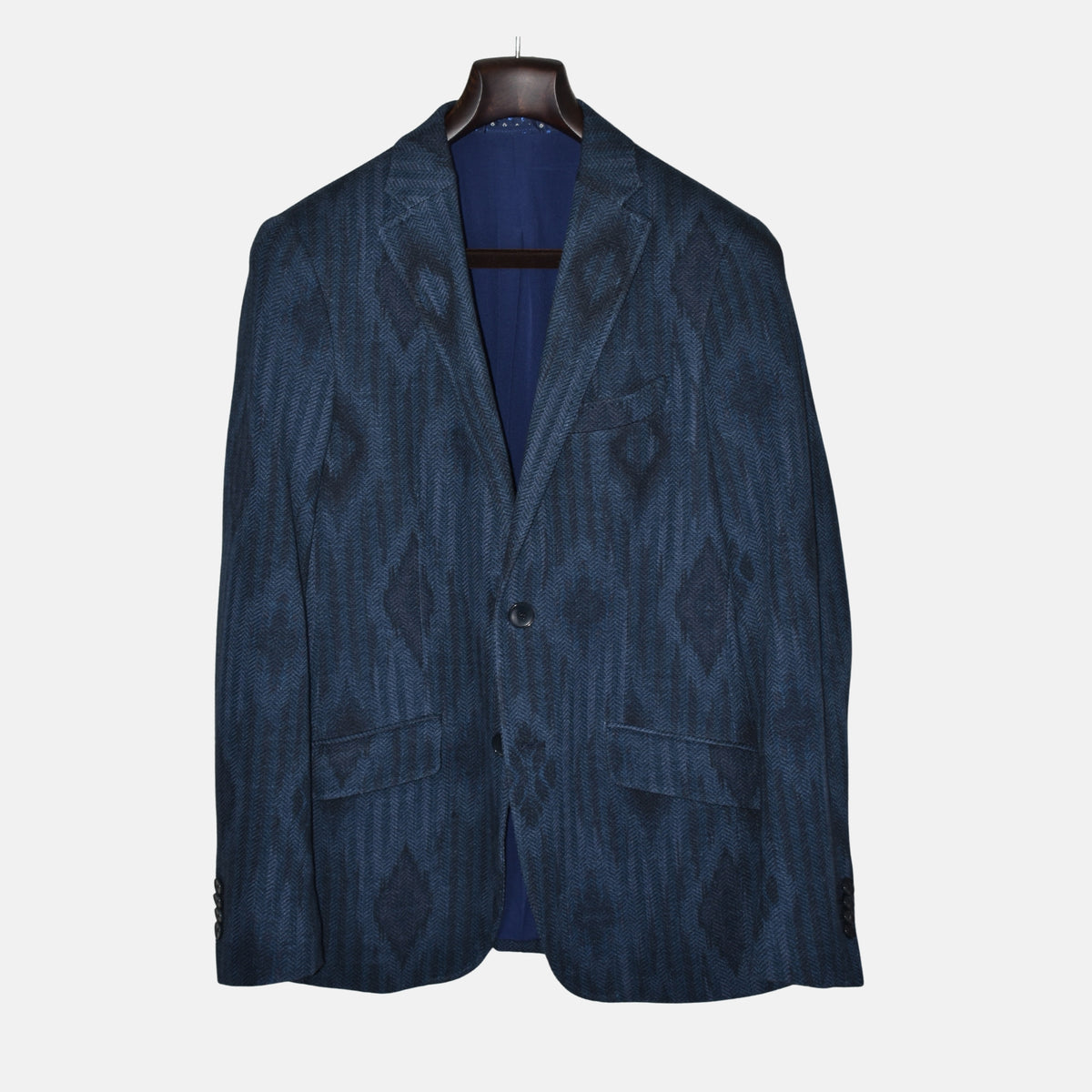 Blue Herringbone Patterned Blazer made of Cotton/Polyamide/Elastane (EU 50)