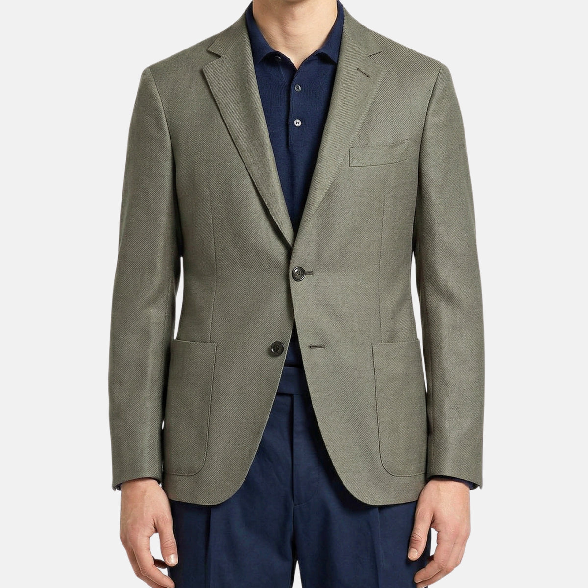 Blue-Grey/Brown-Patterned Blazer made of Cashmere/Linen/Silk (EU 48)