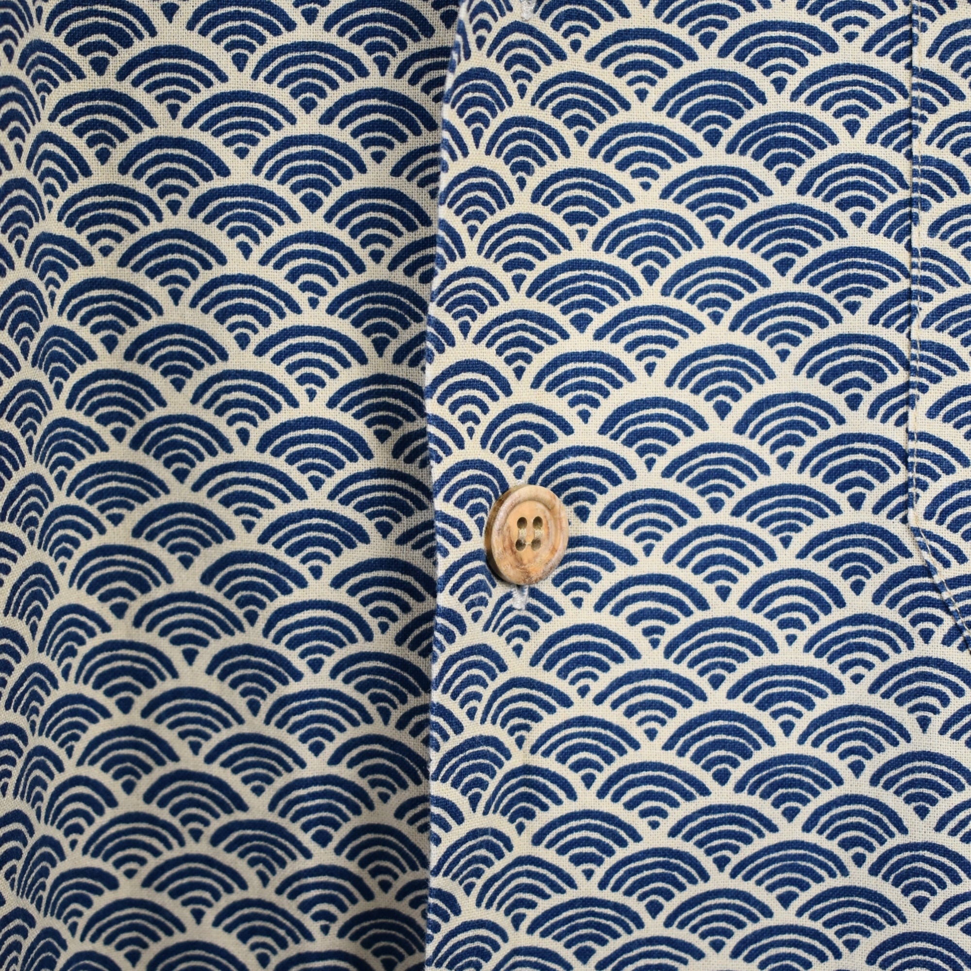 Blue/Beige Patterned Short-Sleeve Shirt made of Cotton (XXL)