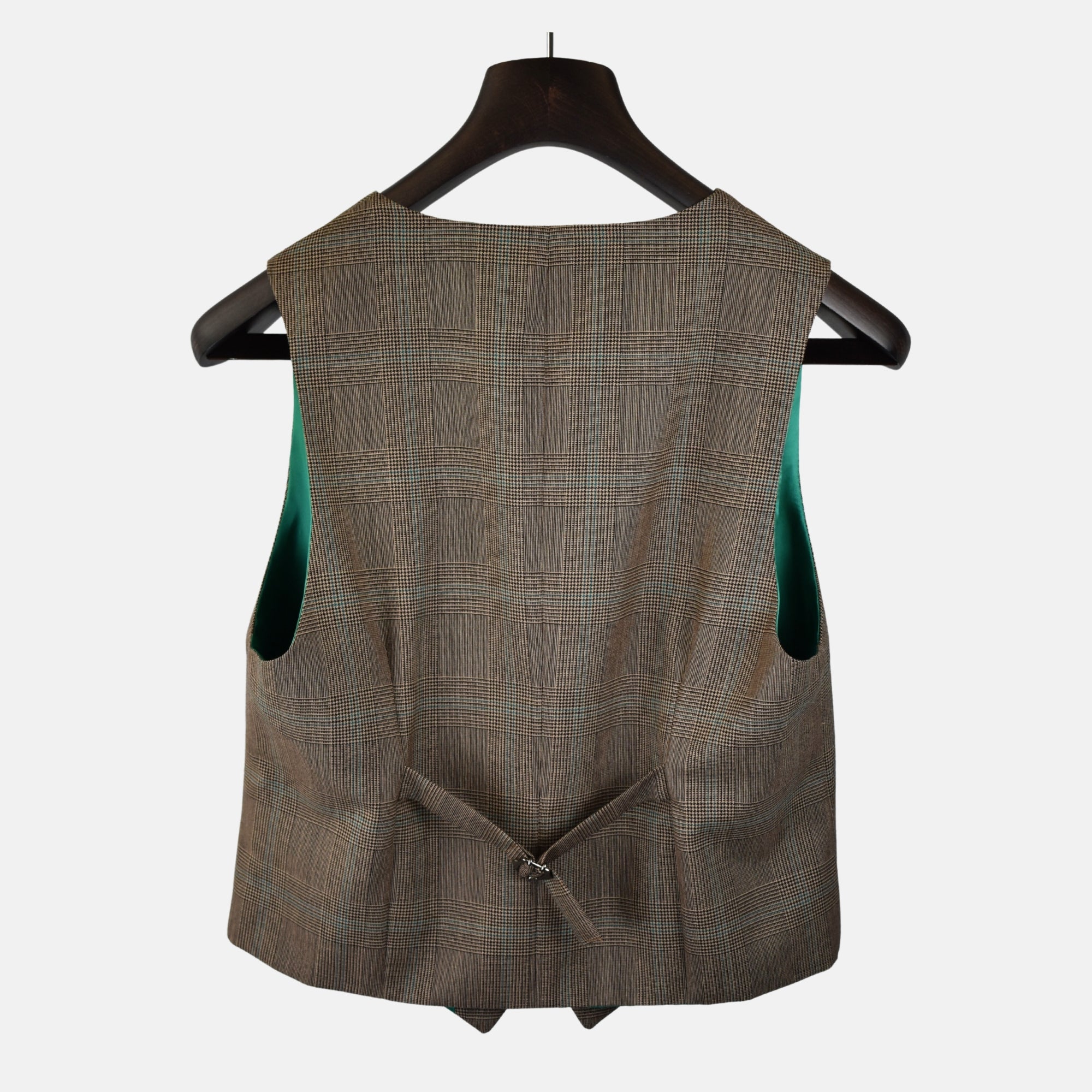 Brown-Green Glencheck Vest made of Wool (EU 46)