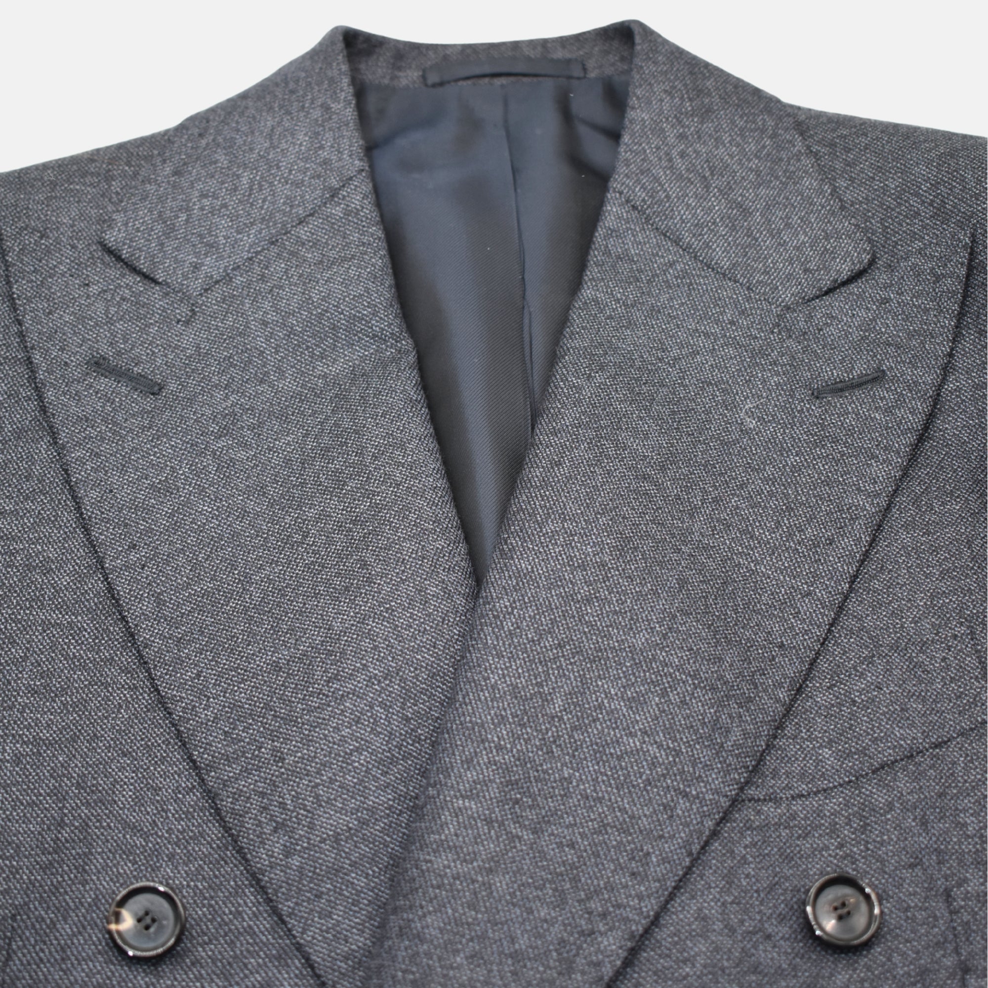 Dark Blue Patterned Double-Breasted Suit made of Wool (EU 46)