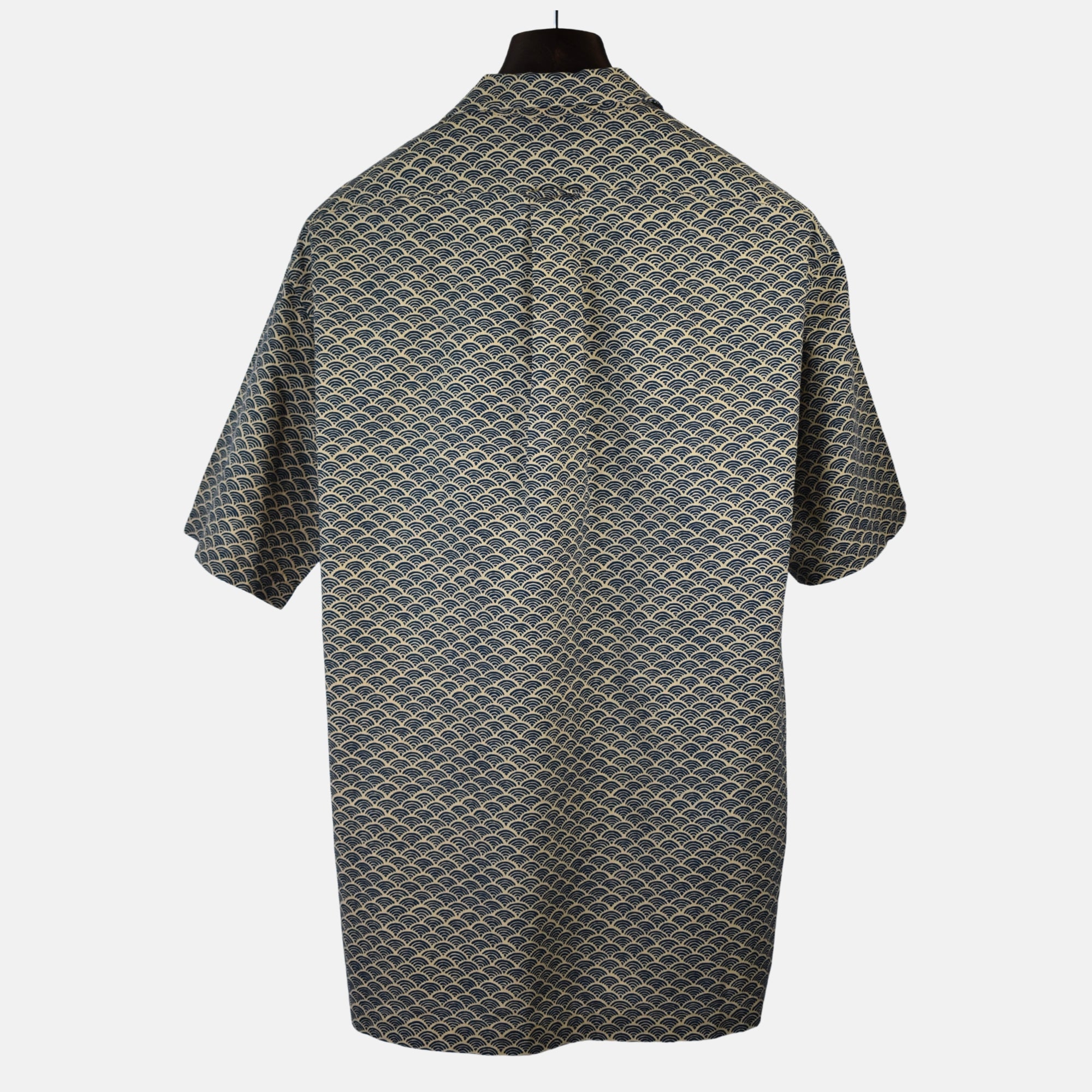 Blue/Beige Patterned Short-Sleeve Shirt made of Cotton (XXL)