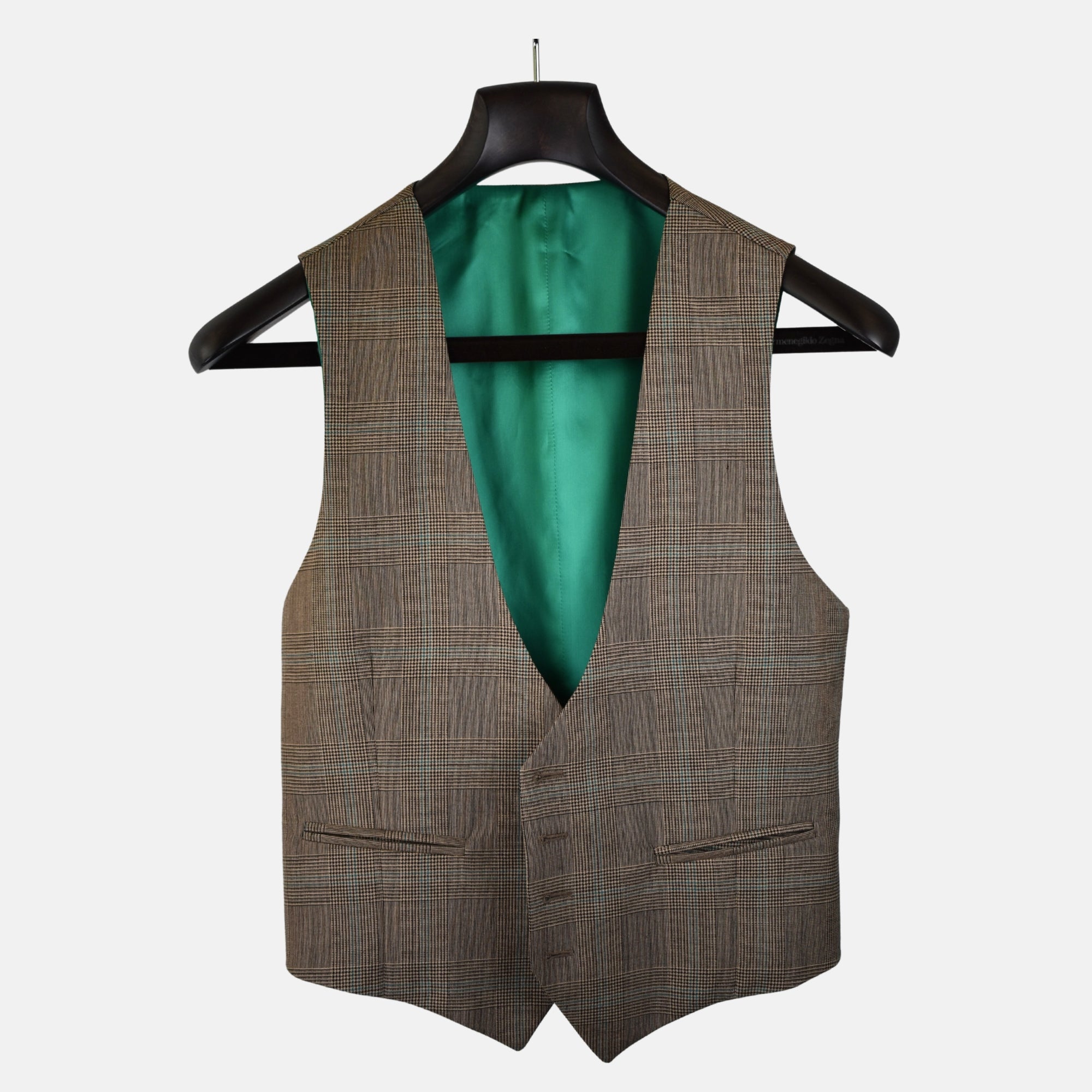 Brown-Green Glencheck Vest made of Wool (EU 46)