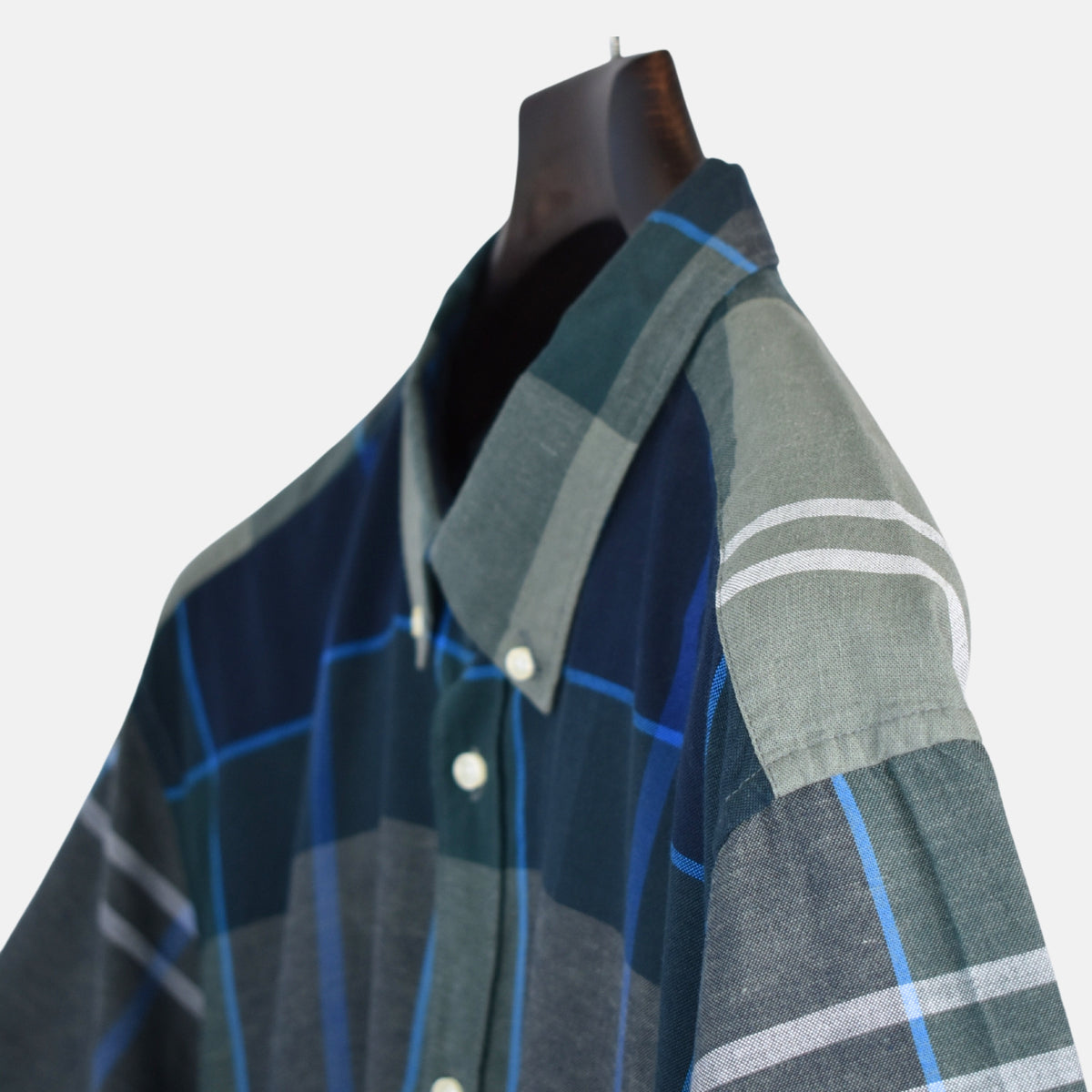Blue/Green Checkered Shirt made of Cotton/Linen (XXL)