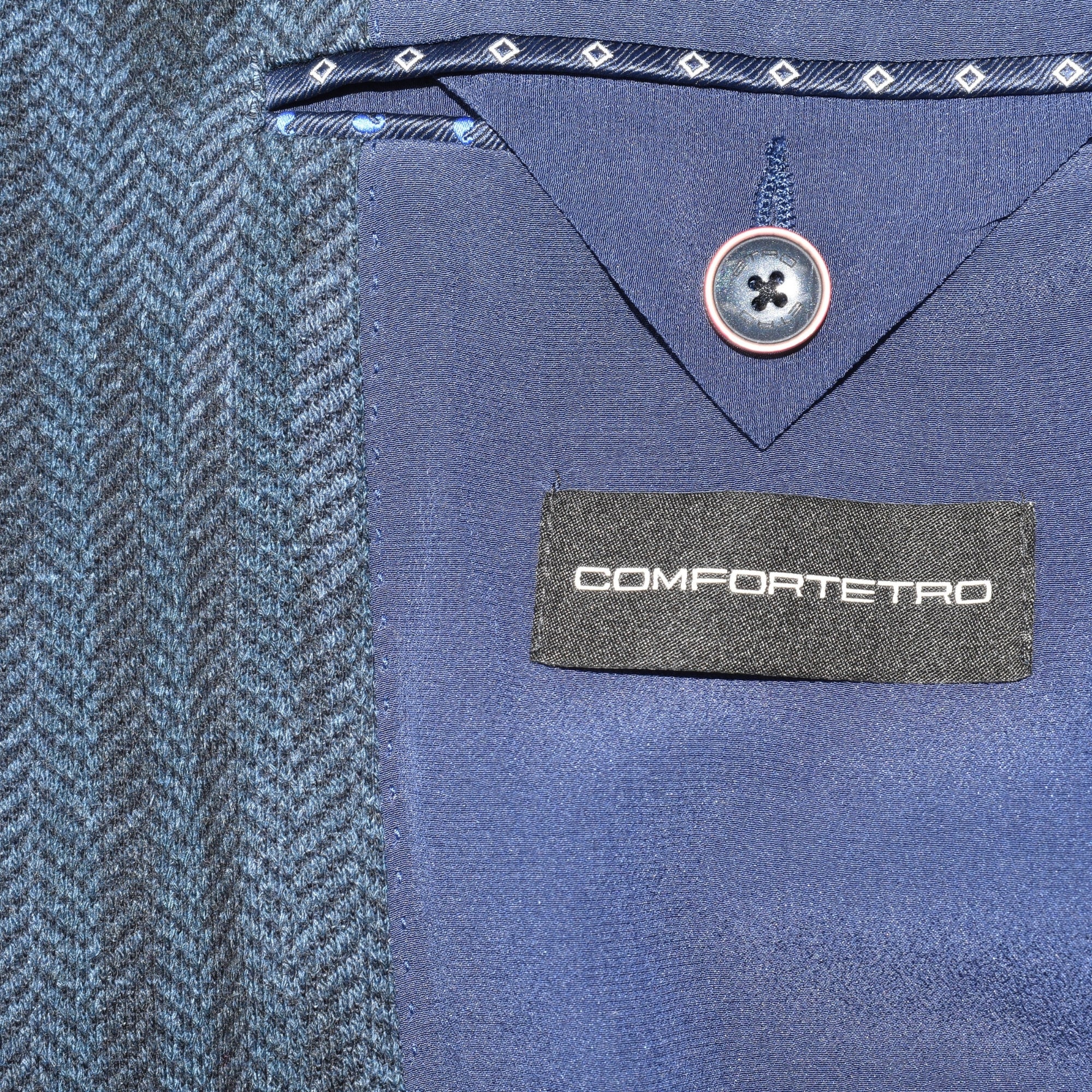 Blue Herringbone Patterned Blazer made of Cotton/Polyamide/Elastane (EU 50)