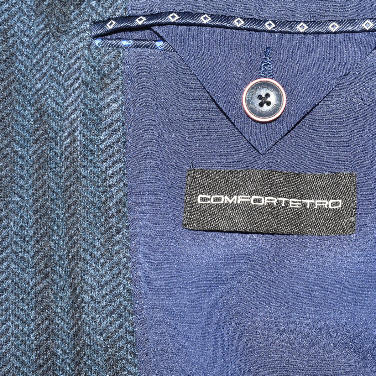 Blue Herringbone Patterned Blazer made of Cotton/Polyamide/Elastane (EU 50)