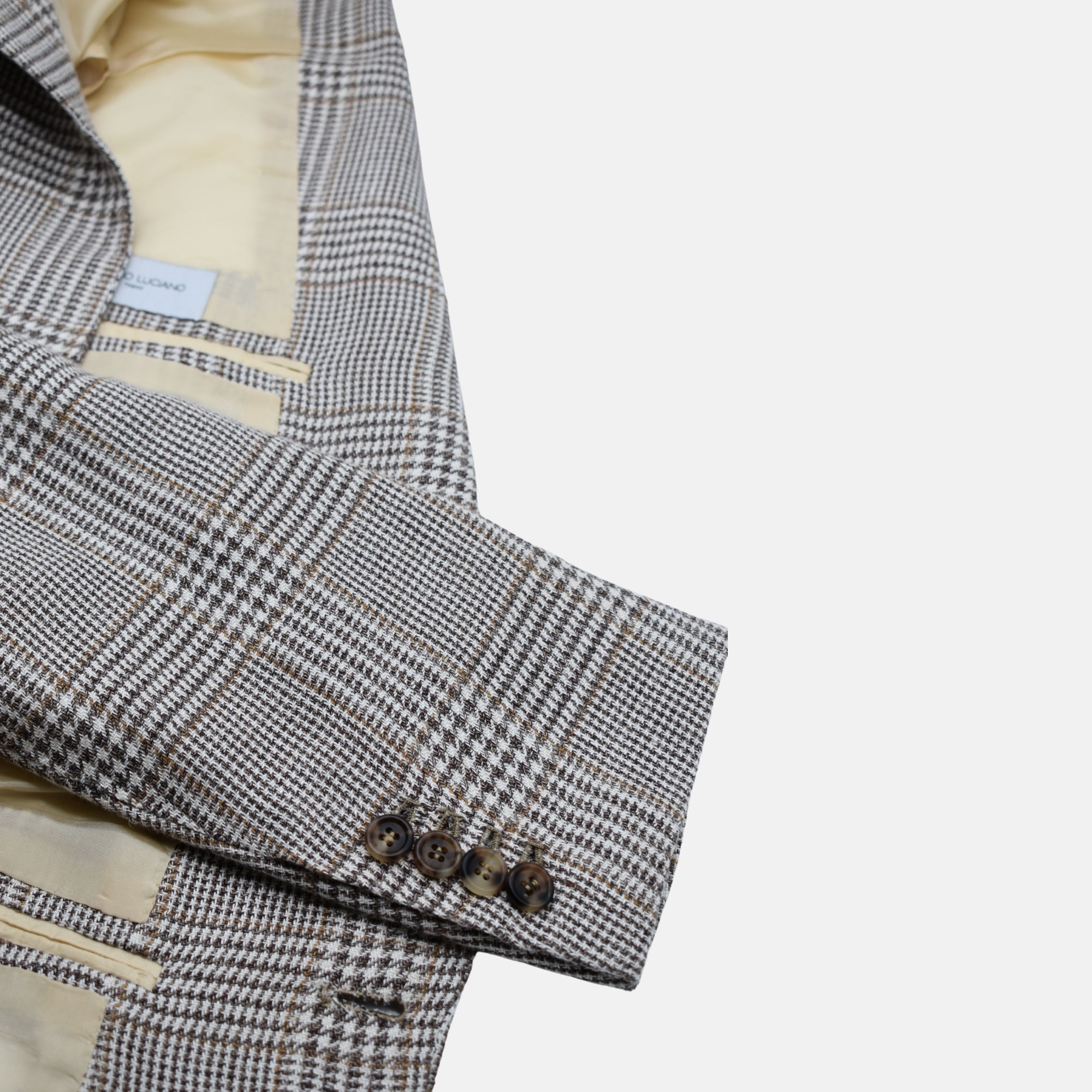 Brown-Cream Checkered Blazer made of Linen/Silk/Cotton (EU 50)