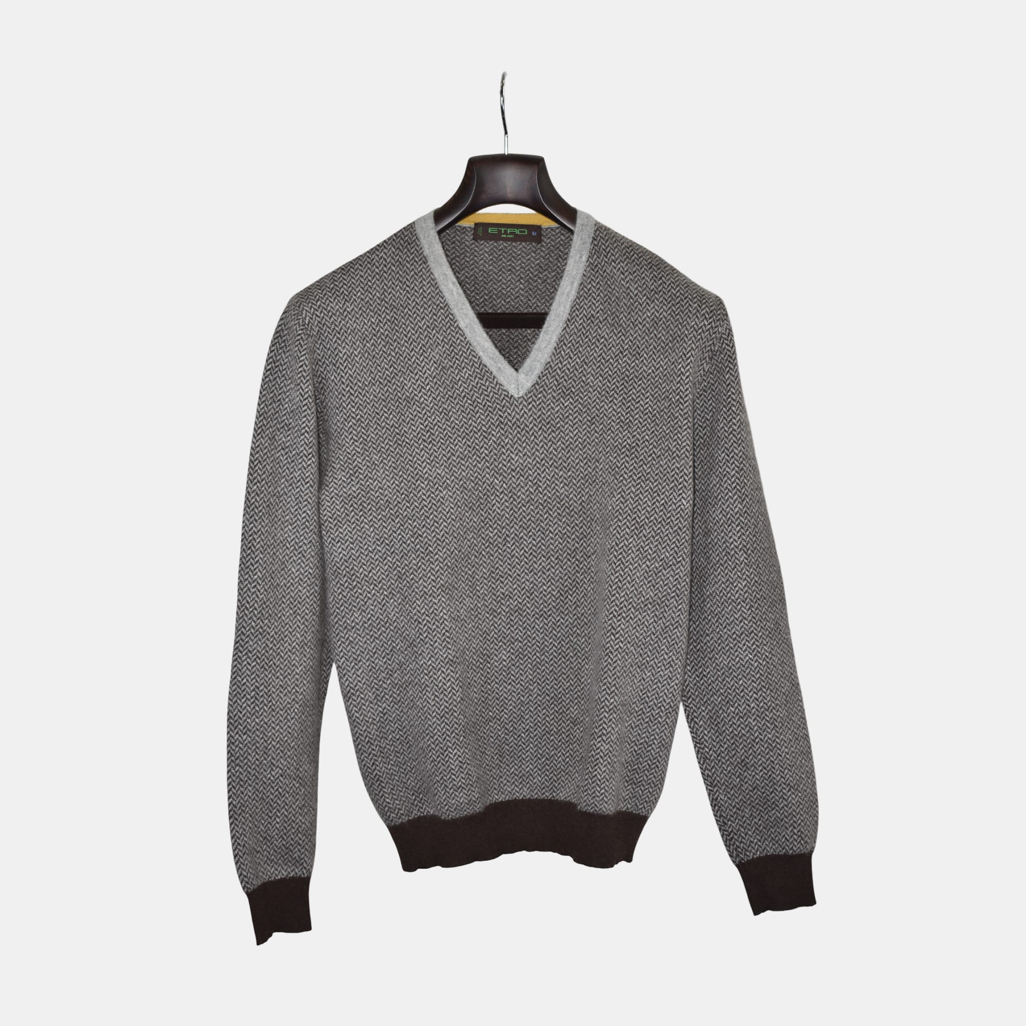 Brown/Gray Herringbone Sweater made of Cashmere (M)