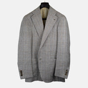 Brown-Cream Checkered Blazer made of Linen/Silk/Cotton (EU 50)
