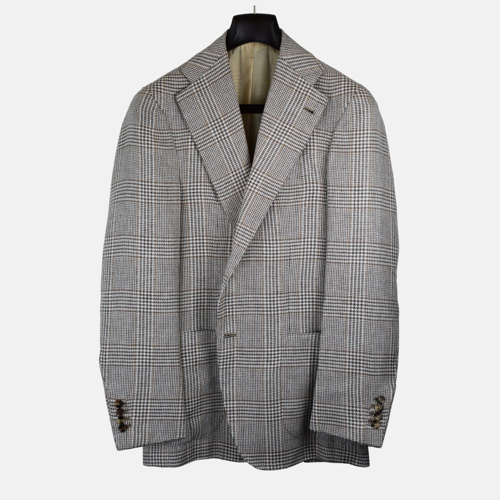 Brown-Cream Checkered Blazer made of Linen/Silk/Cotton (EU 50)