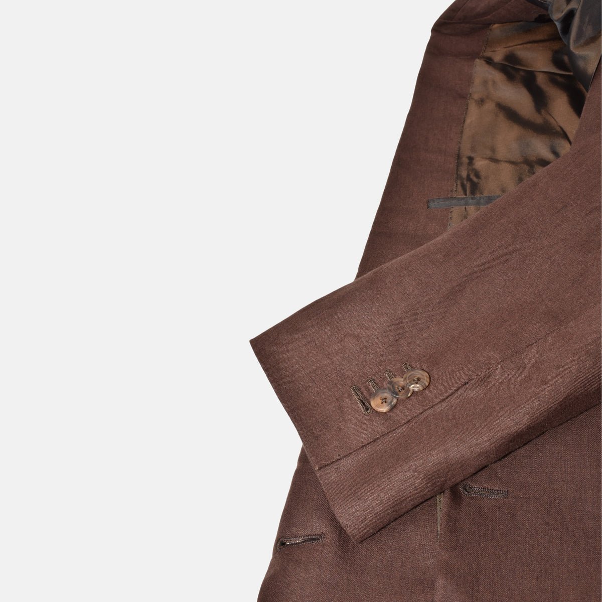 Brauner zweireihiger Blazer aus Leinen (EU 54)