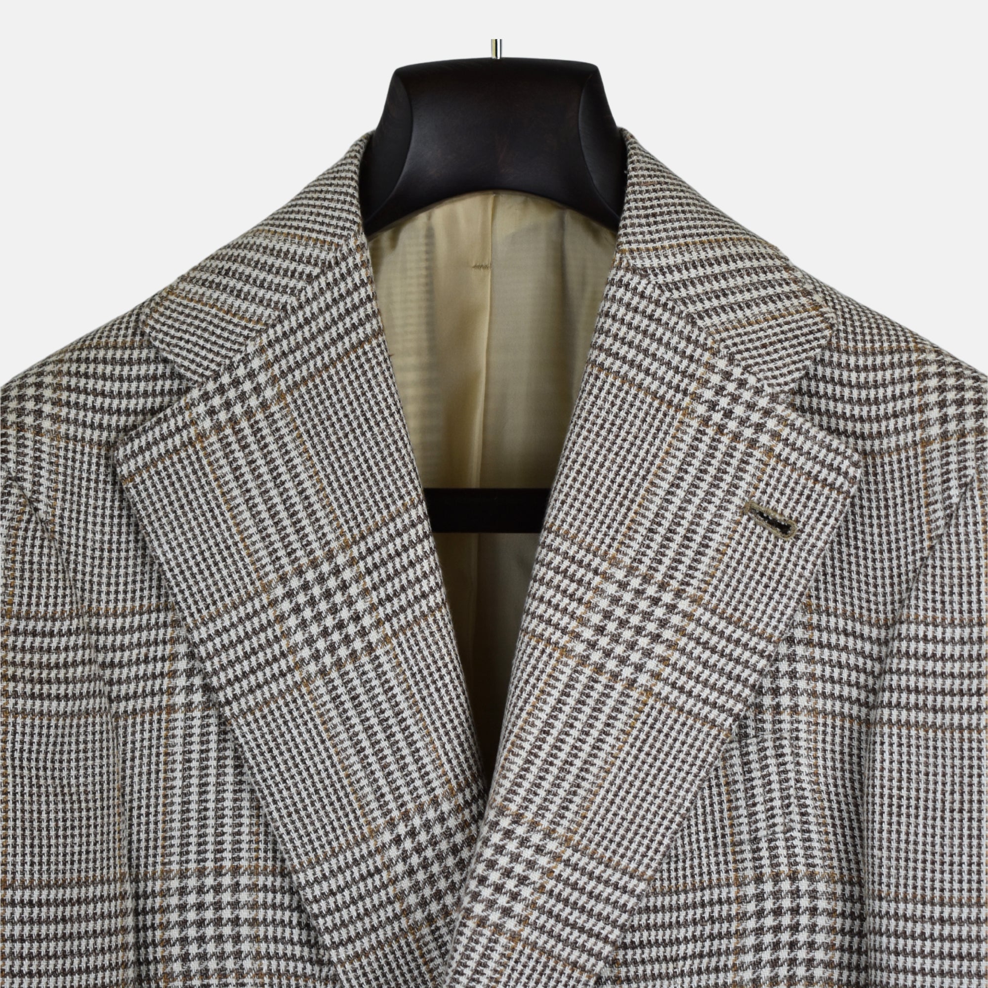 Brown-Cream Checkered Blazer made of Linen/Silk/Cotton (EU 50)