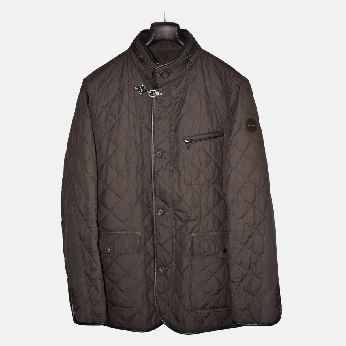 Brown Quilted Jacket made of Polyester/Leather Details (EU 52)
