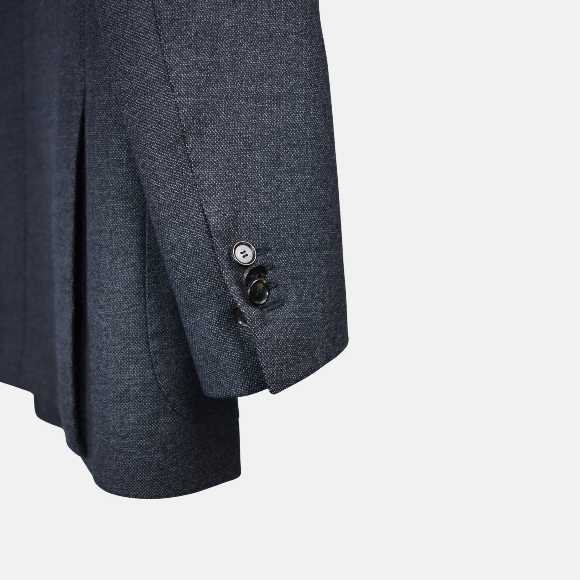 Dark Blue Patterned Double-Breasted Suit made of Wool (EU 46)