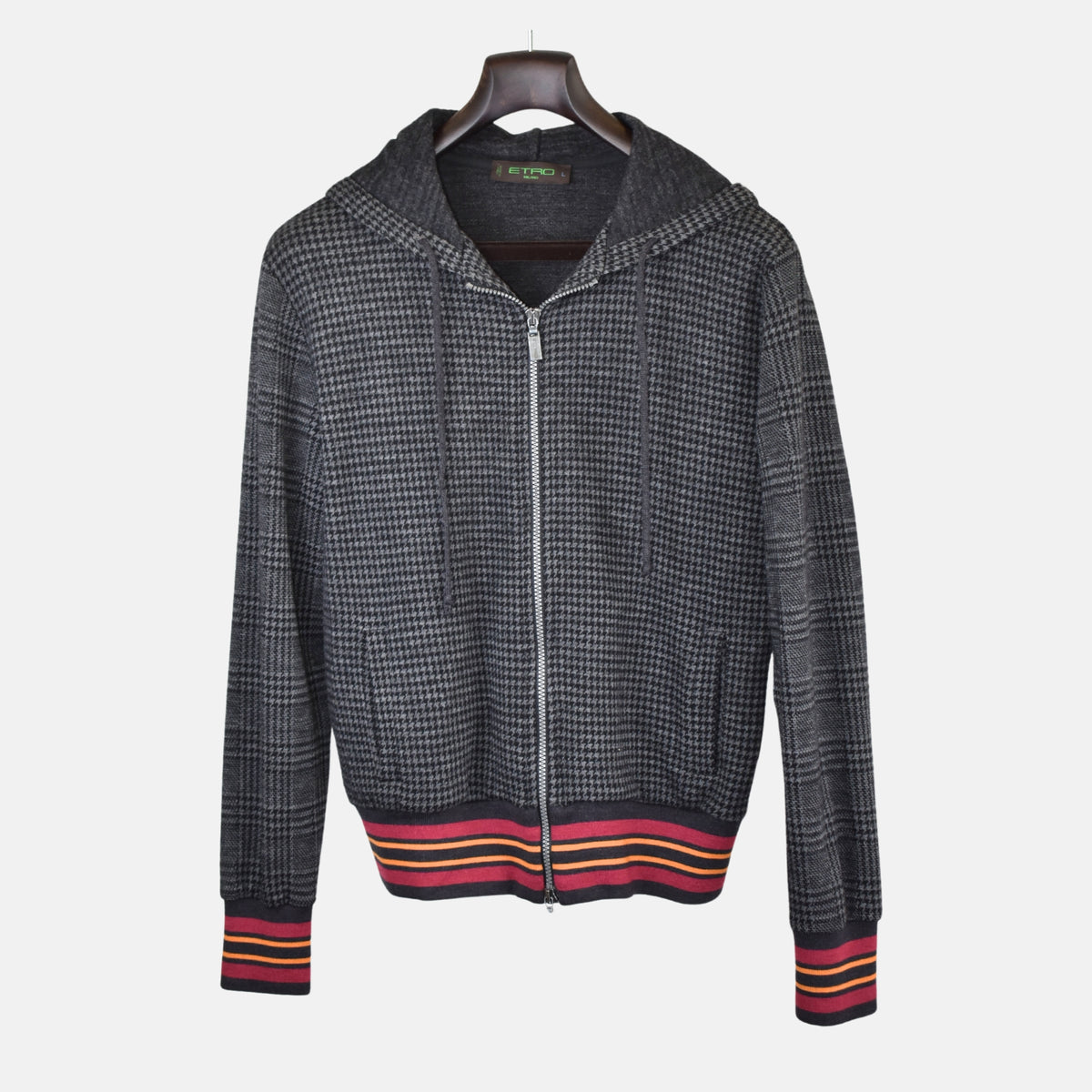 Multicoloured Hooded Jacket made of Wool (L)