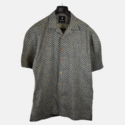 Blue/Beige Patterned Short-Sleeve Shirt made of Cotton (XXL)