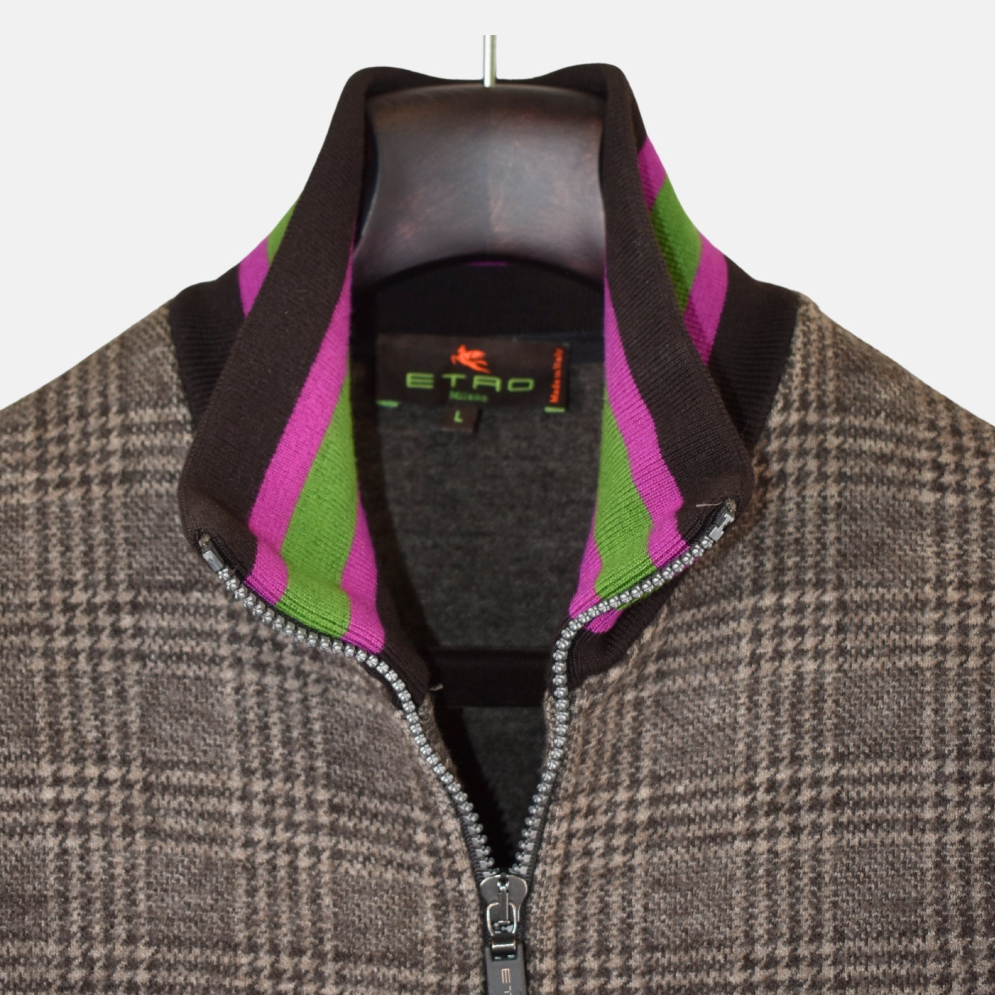 Multicoloured Hooded Jacket made of Wool (L)