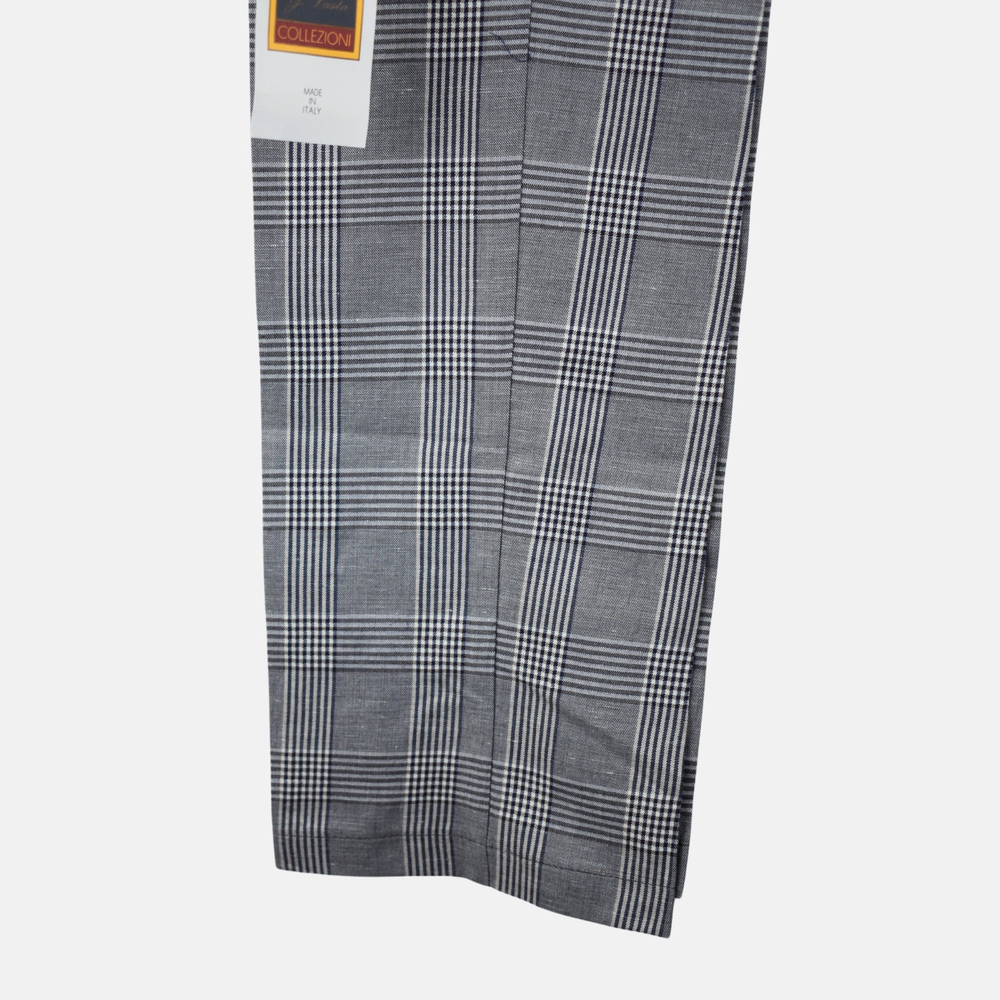 Blue-White Checkered Trousers made of Cotton/Linen (EU 48 / 50 / 54)