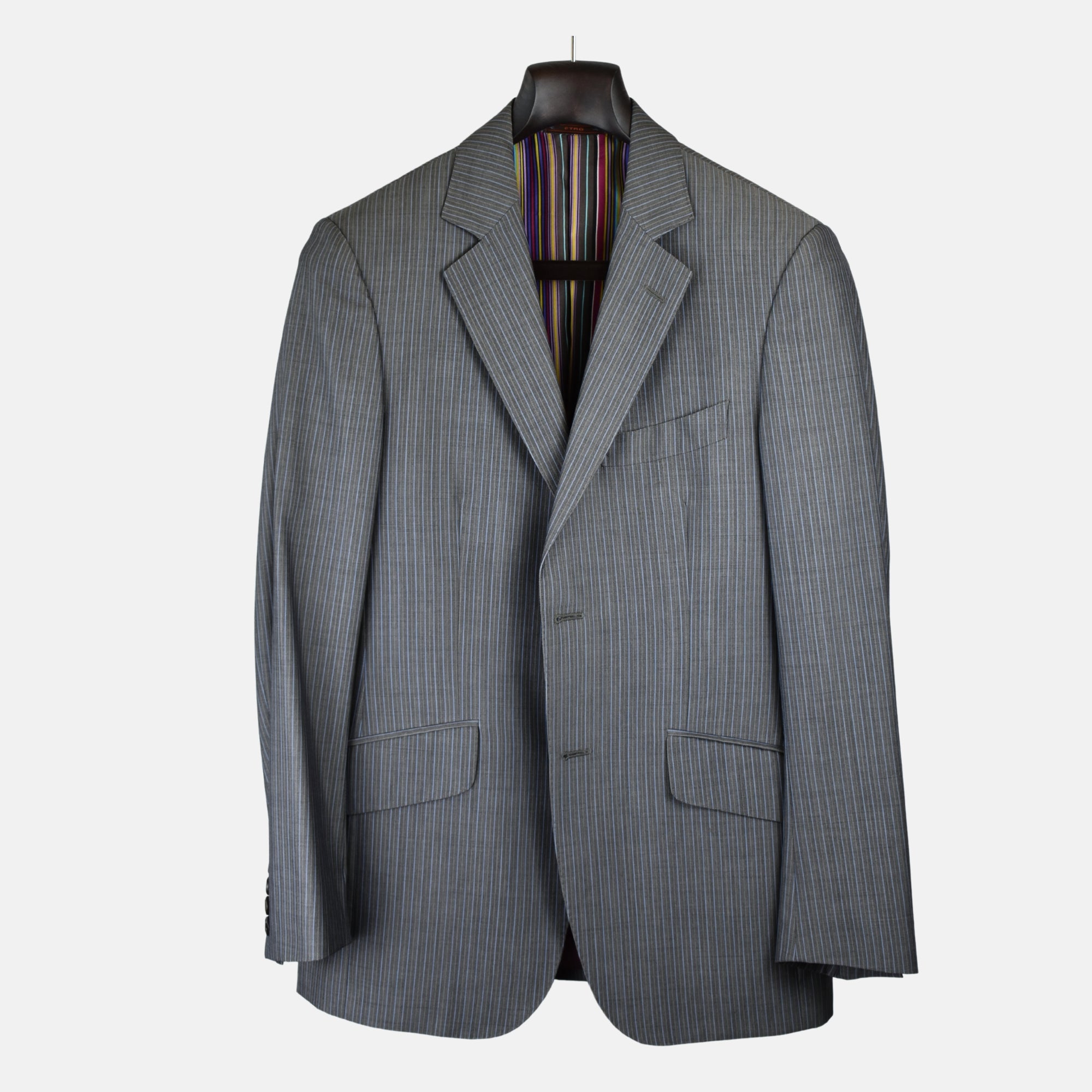 Gray/Light Blue Striped Suit made of Wool (EU 46)