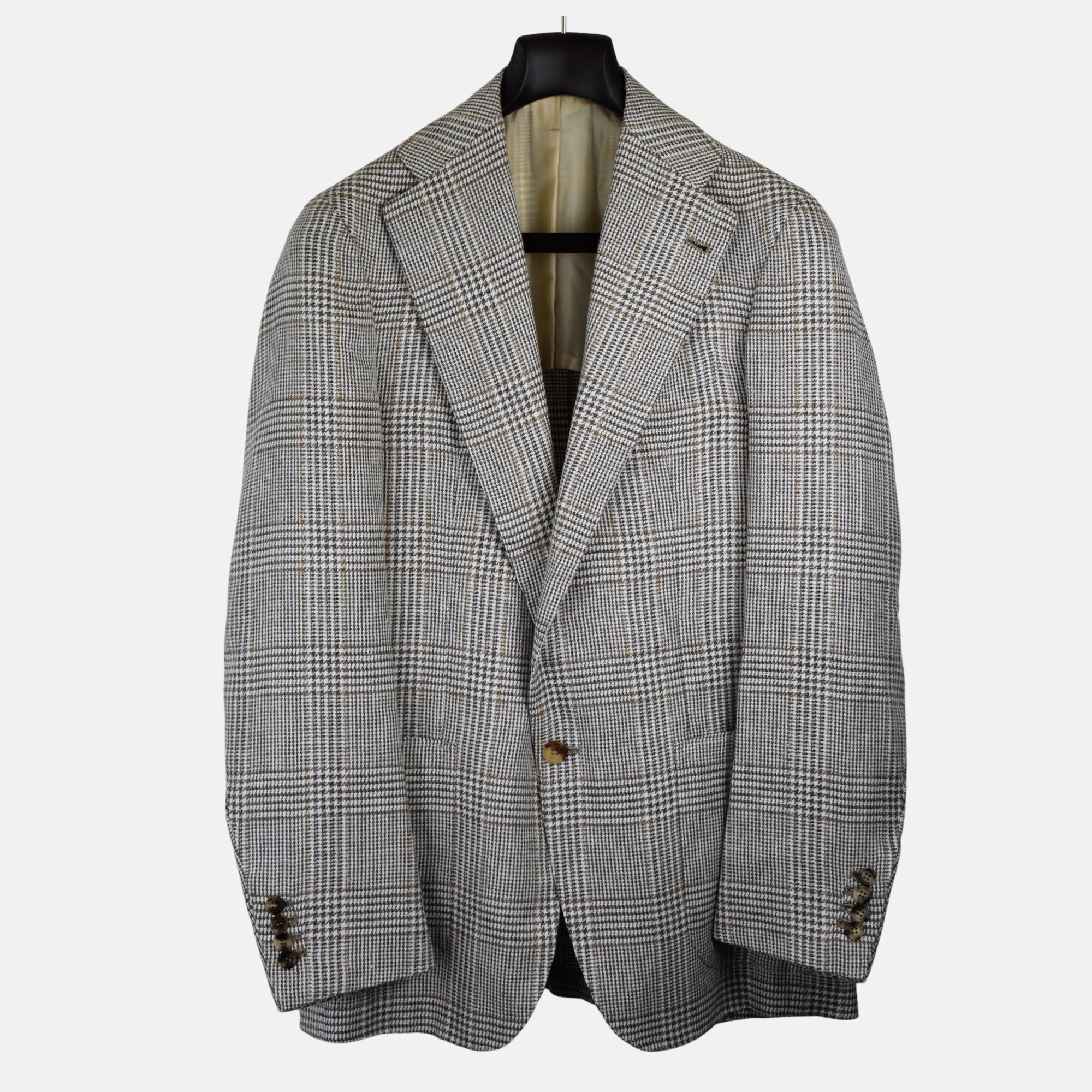 Brown-Cream Checkered Blazer made of Linen/Silk/Cotton (EU 50)