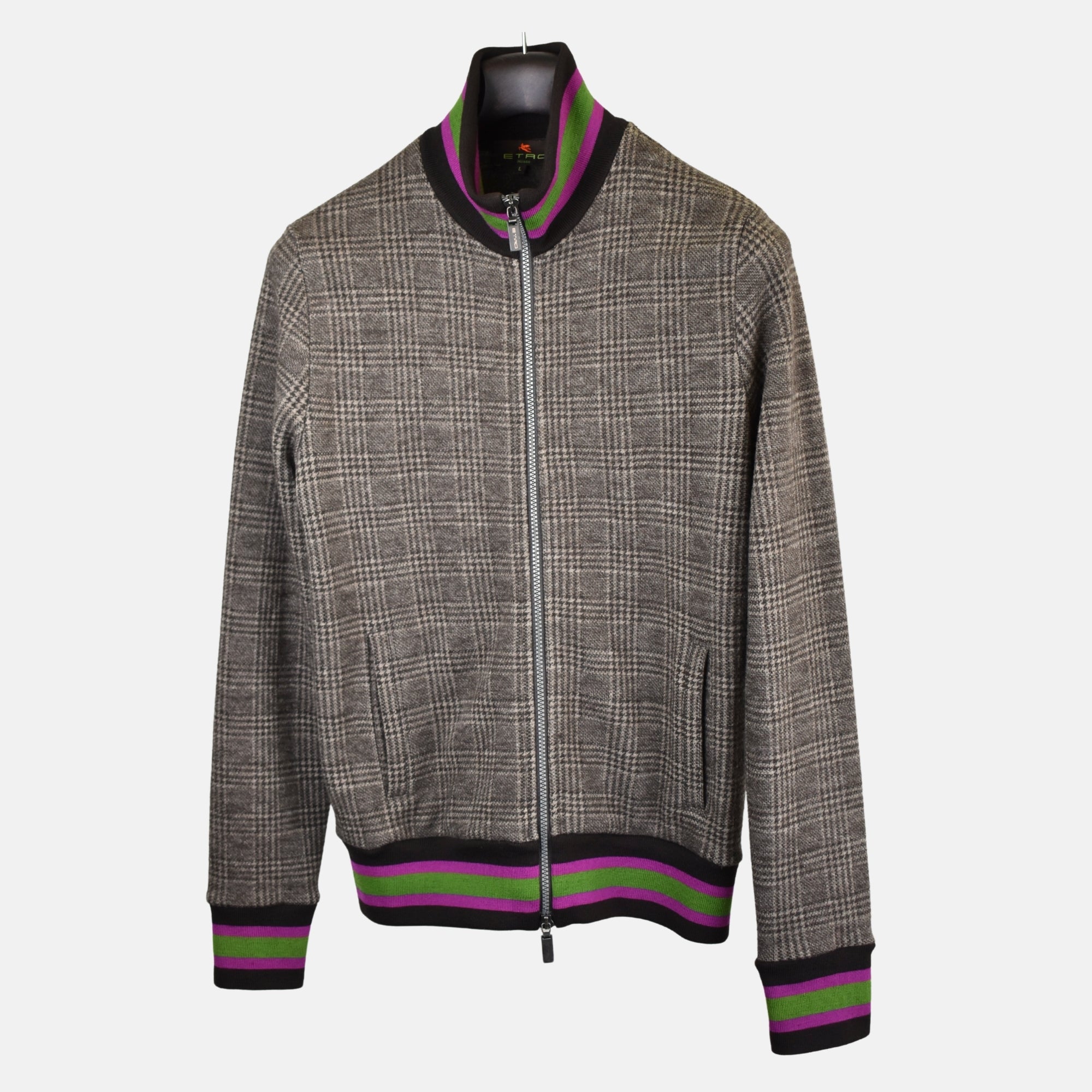 Multicoloured Hooded Jacket made of Wool (L)