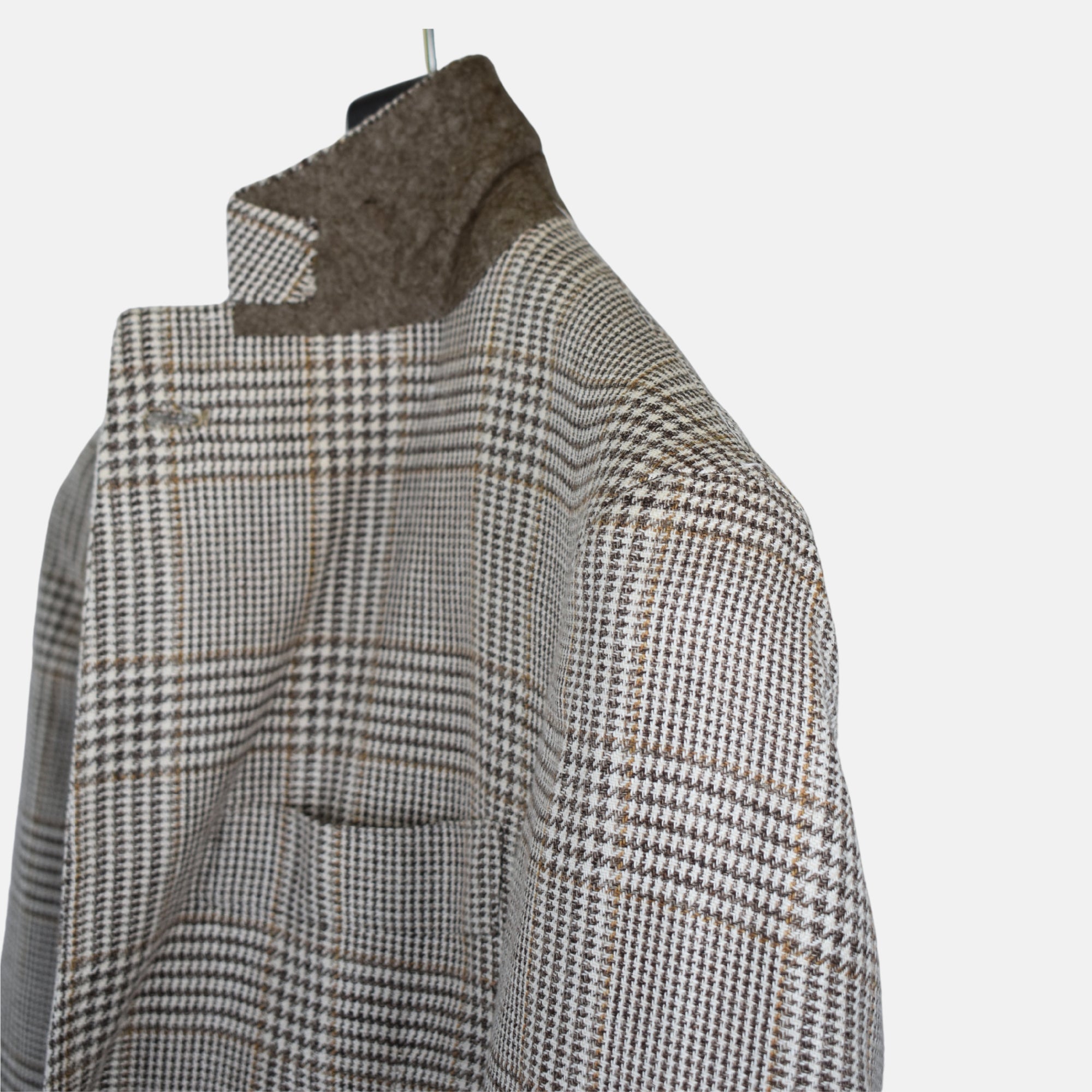 Brown-Cream Checkered Blazer made of Linen/Silk/Cotton (EU 50)