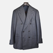 Dark Blue Patterned Double-Breasted Suit made of Wool (EU 46)