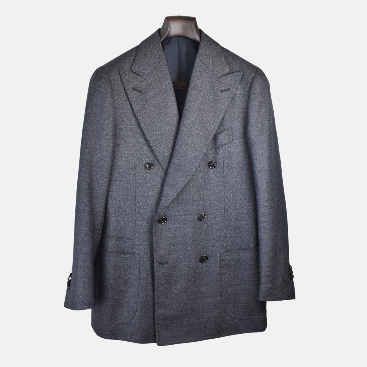 Dark Blue Patterned Double-Breasted Suit made of Wool (EU 46)