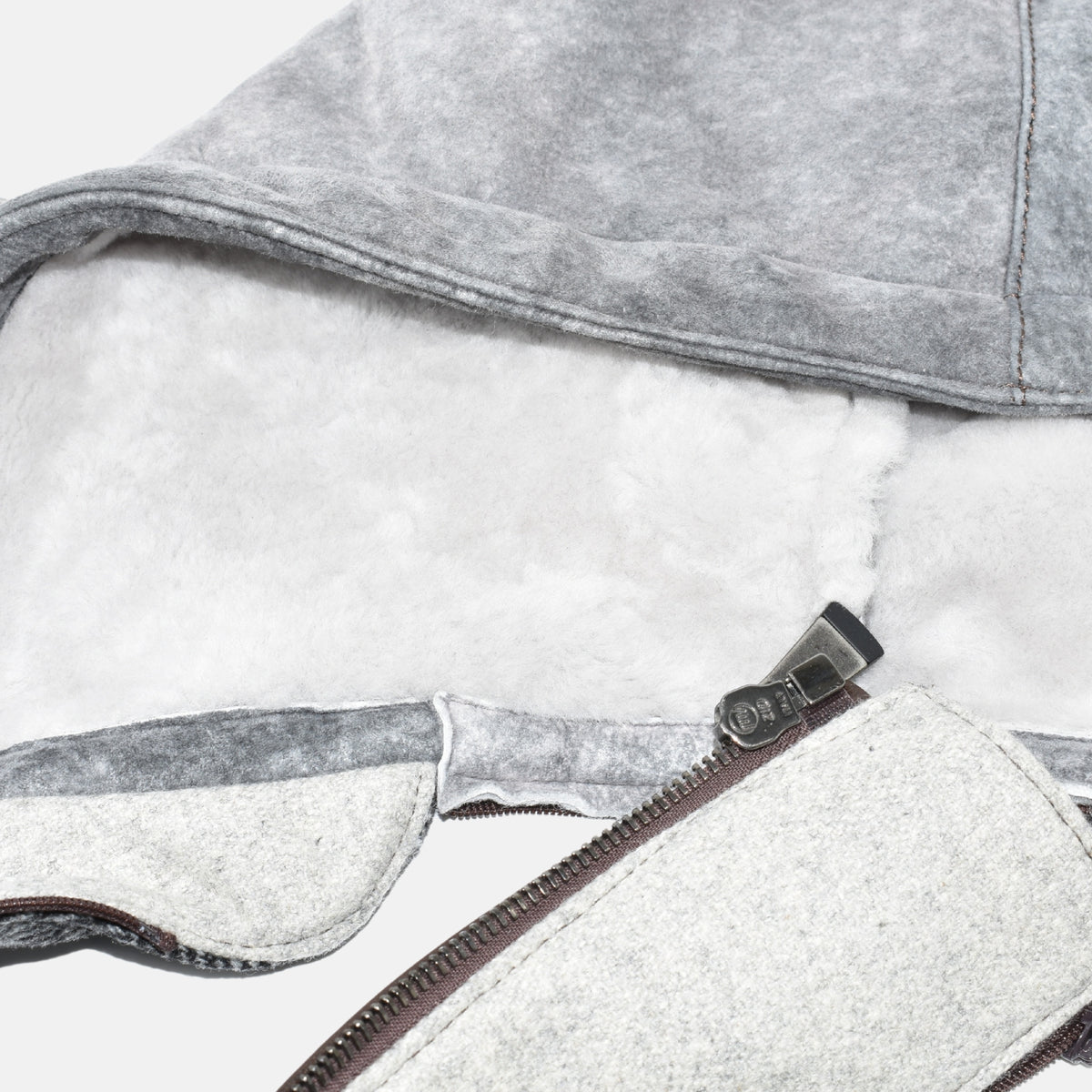 Multicoloured Hooded Jacket made of Leather/Wool/Shearling (EU 54)