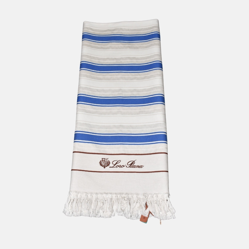 Cream/Blue Striped Beach Towel made of Cotton (OS)