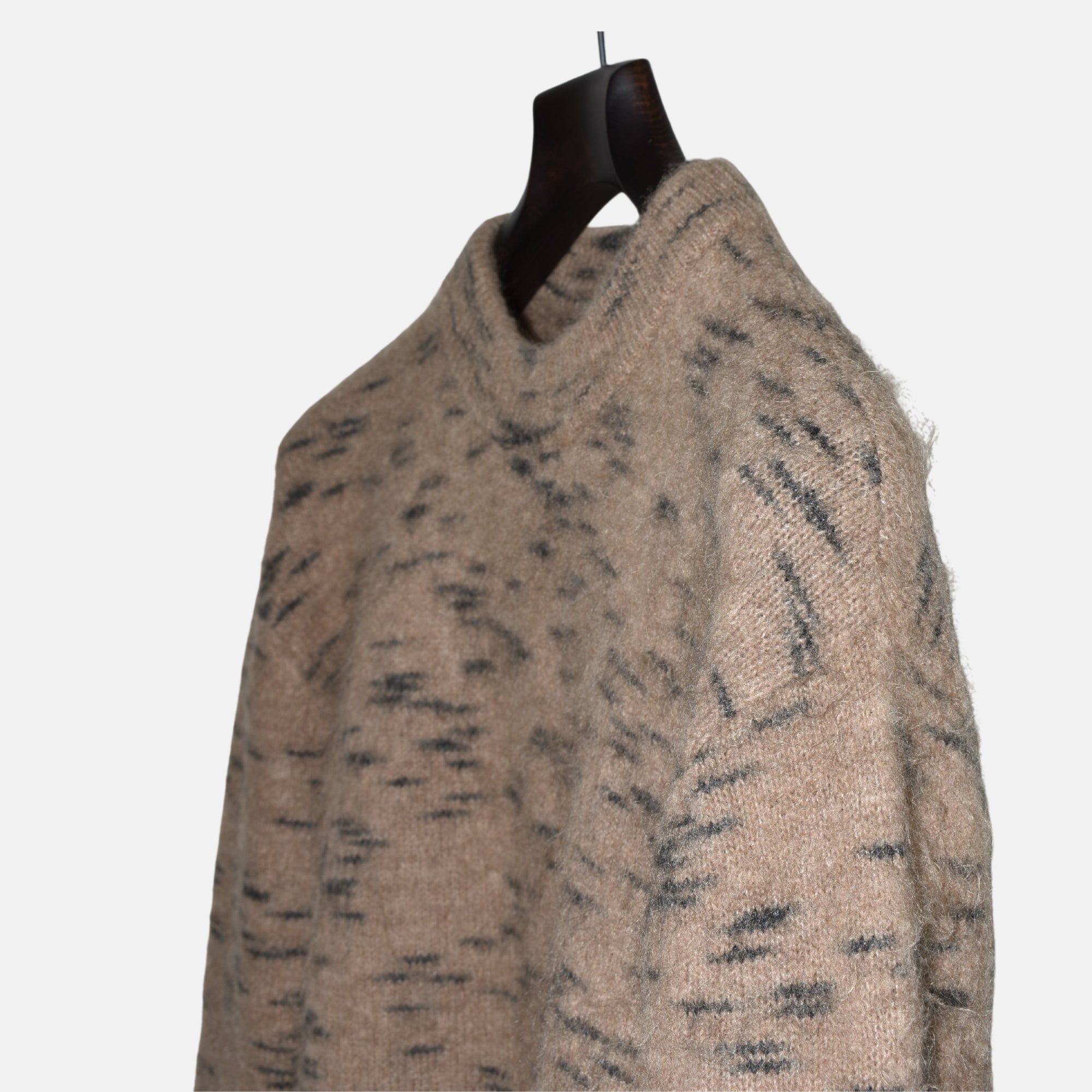 Beige-Black Patterned Sweater made of Wool/Mohair (L)
