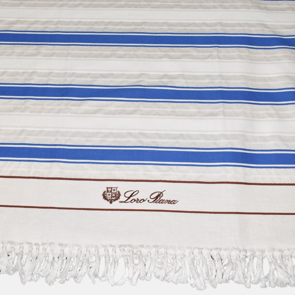 Cream/Blue Striped Beach Towel made of Cotton (OS)
