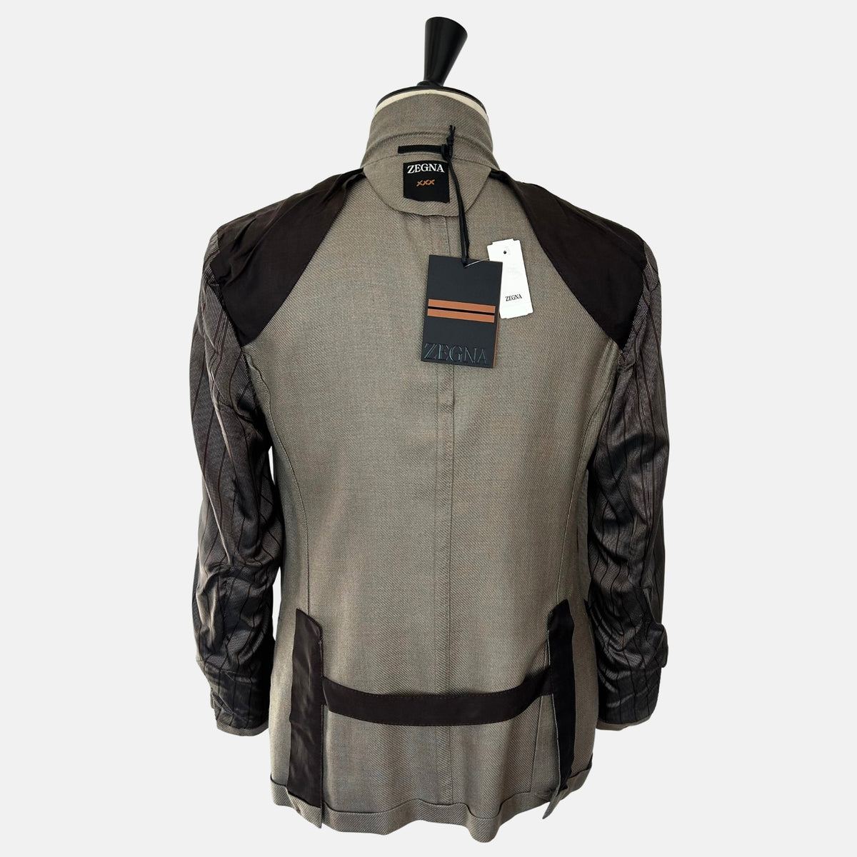 Blue-Grey/Brown-Patterned Blazer made of Cashmere/Linen/Silk (EU 48)