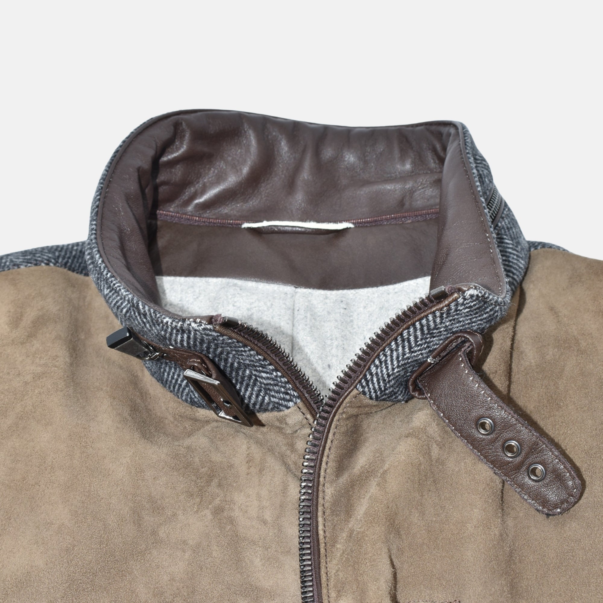 Multicoloured Hooded Jacket made of Leather/Wool/Shearling (EU 54)