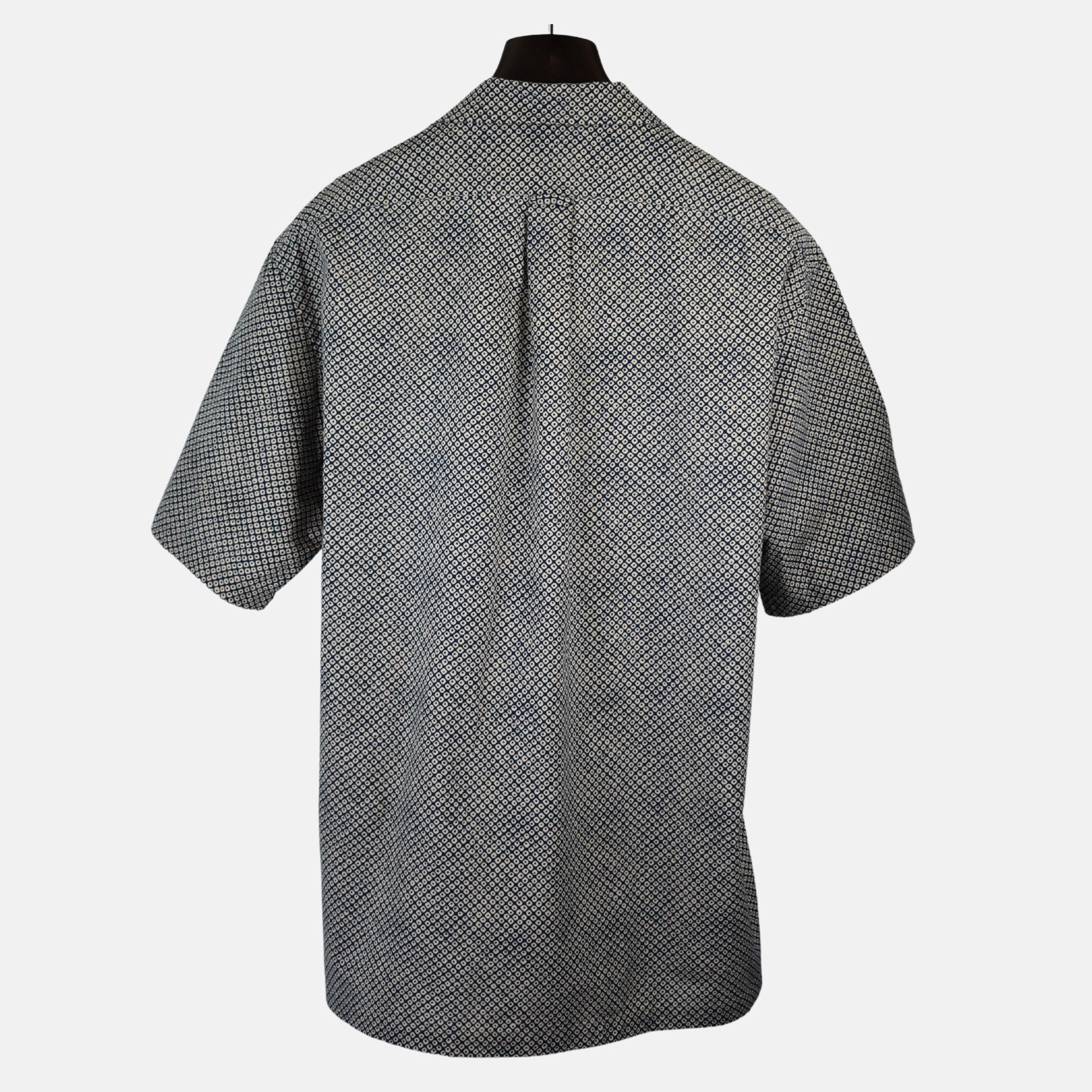 Blue/Beige Patterned Short-Sleeve Shirt made of Cotton (XL)