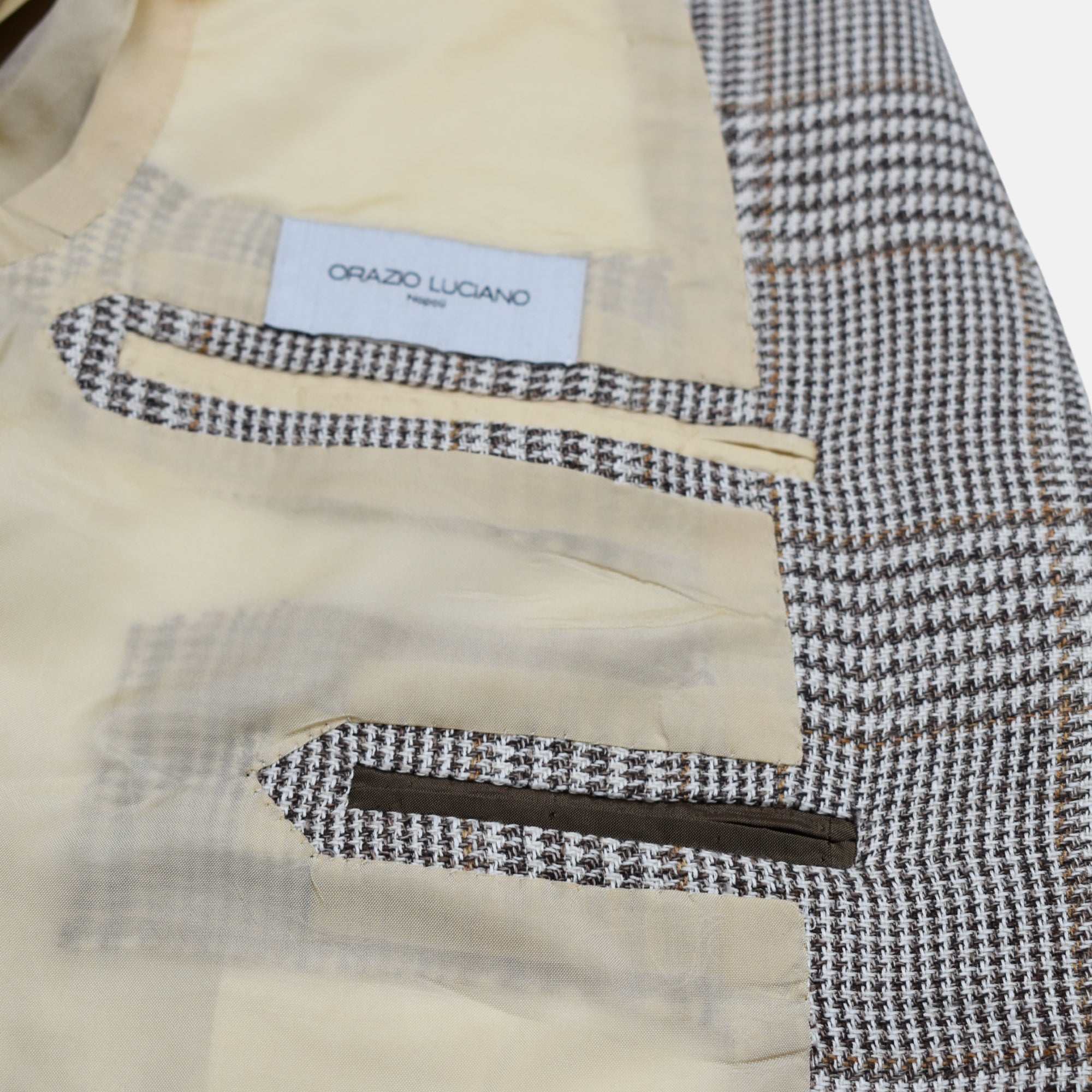 Brown-Cream Checkered Blazer made of Linen/Silk/Cotton (EU 50)
