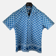 Turquoise/White Short-Sleeve Shirt made of Cotton (EU 41)