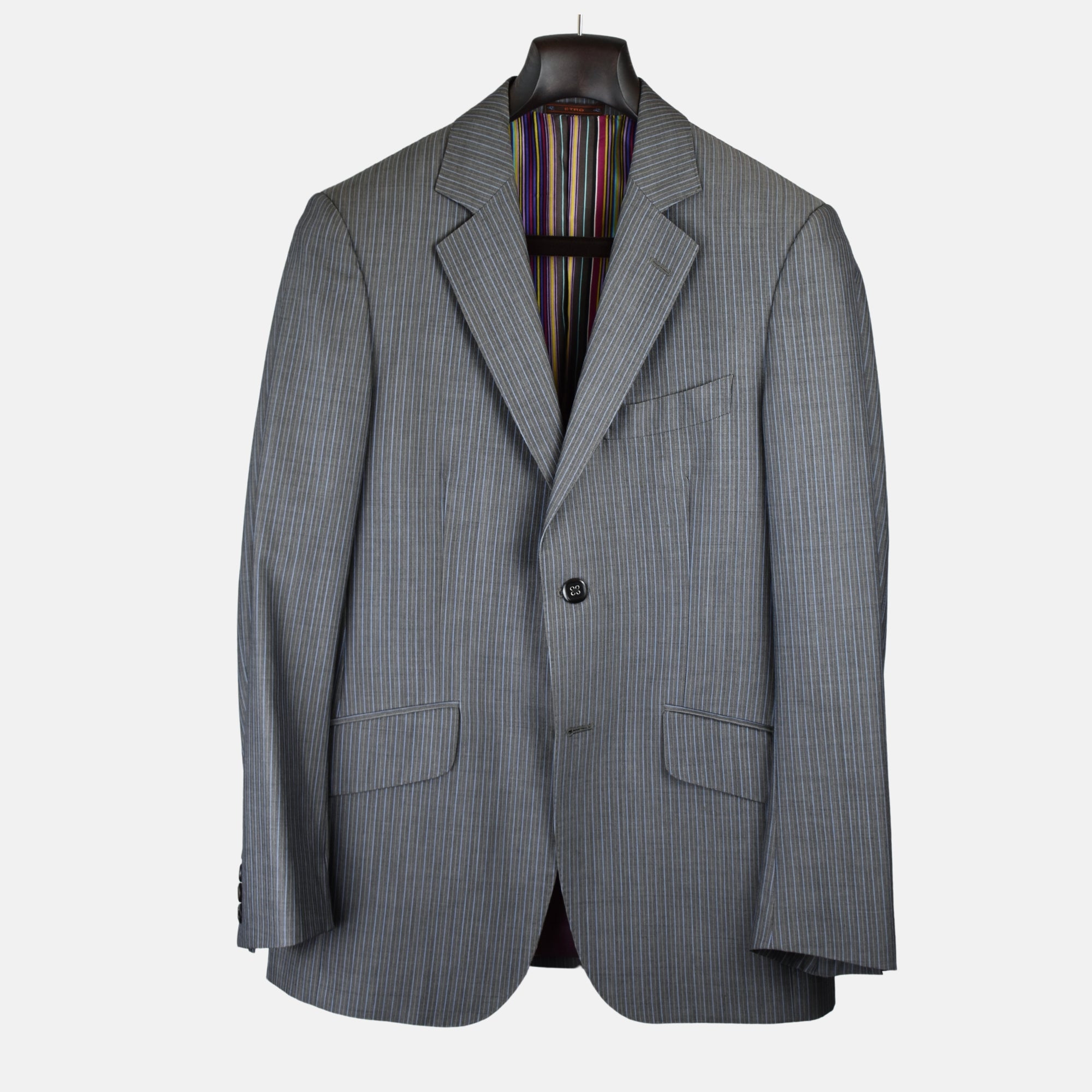 Gray/Light Blue Striped Suit made of Wool (EU 46)