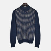 Blue-Beige Patterned Sweater made of Cashmere (EU 48)