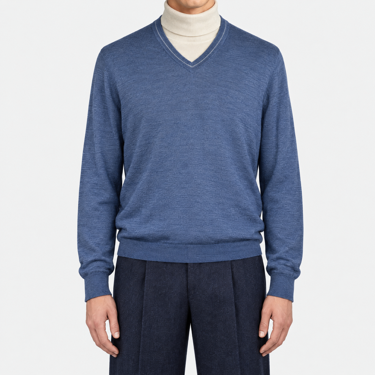 Blue V Neck Cashmere Silk