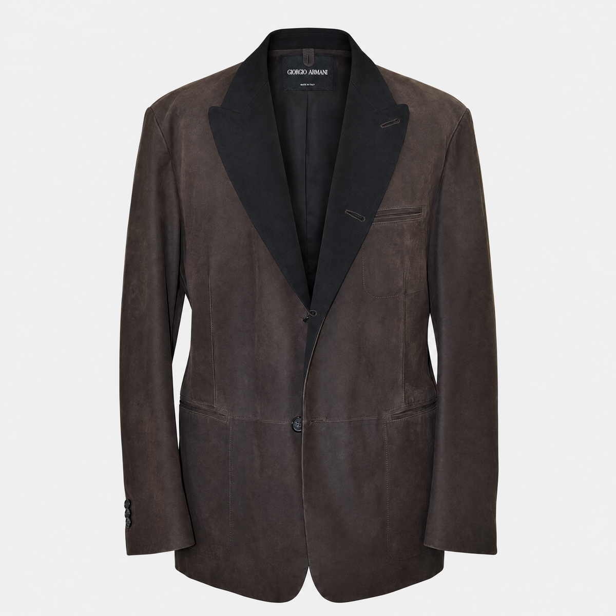 Brown Leather Peak Lapel Blazer