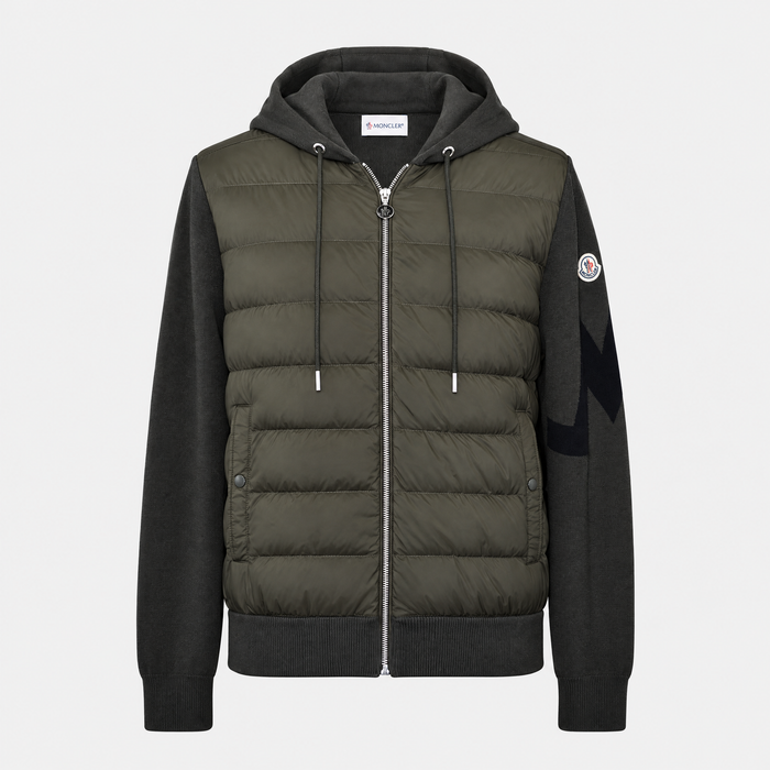Khaki Hybrid Fabric Down Jacket (L)