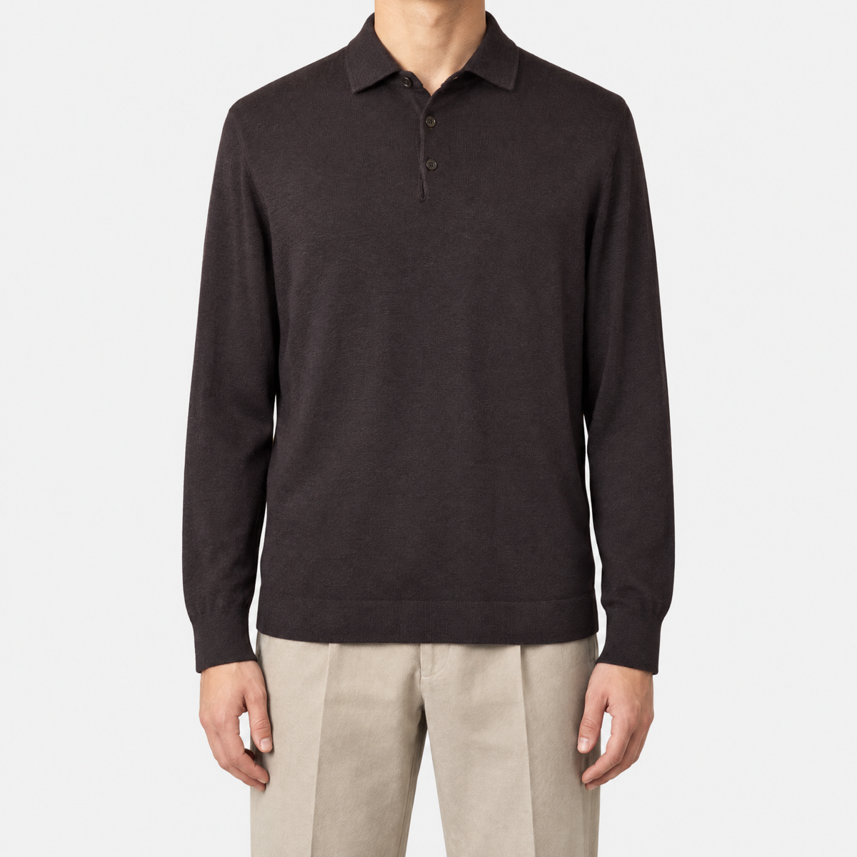 Dark Brown Baby Cashmere Longsleeve Polo (EU 56)