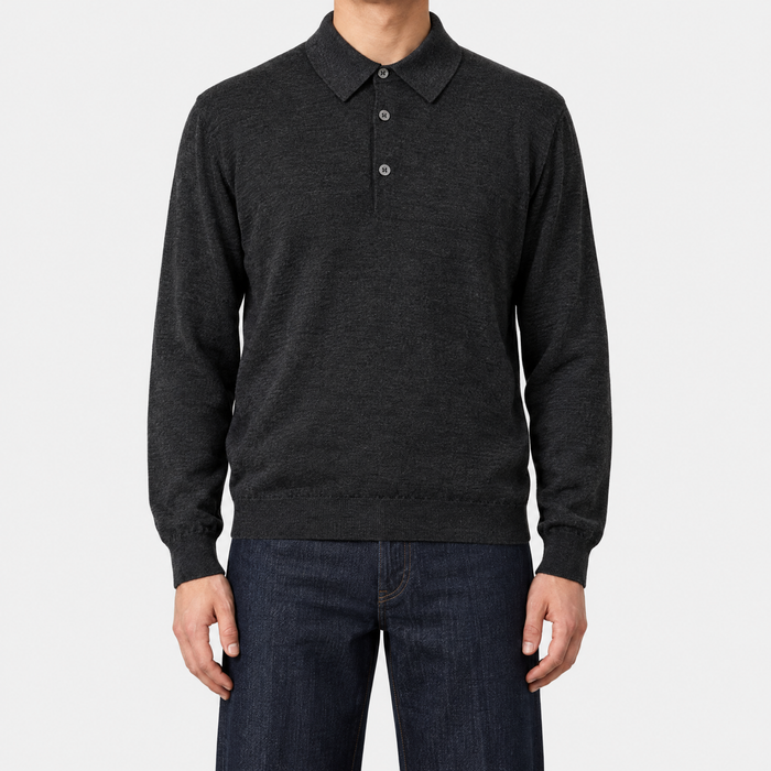 Anthracite Wool Polo Sweater