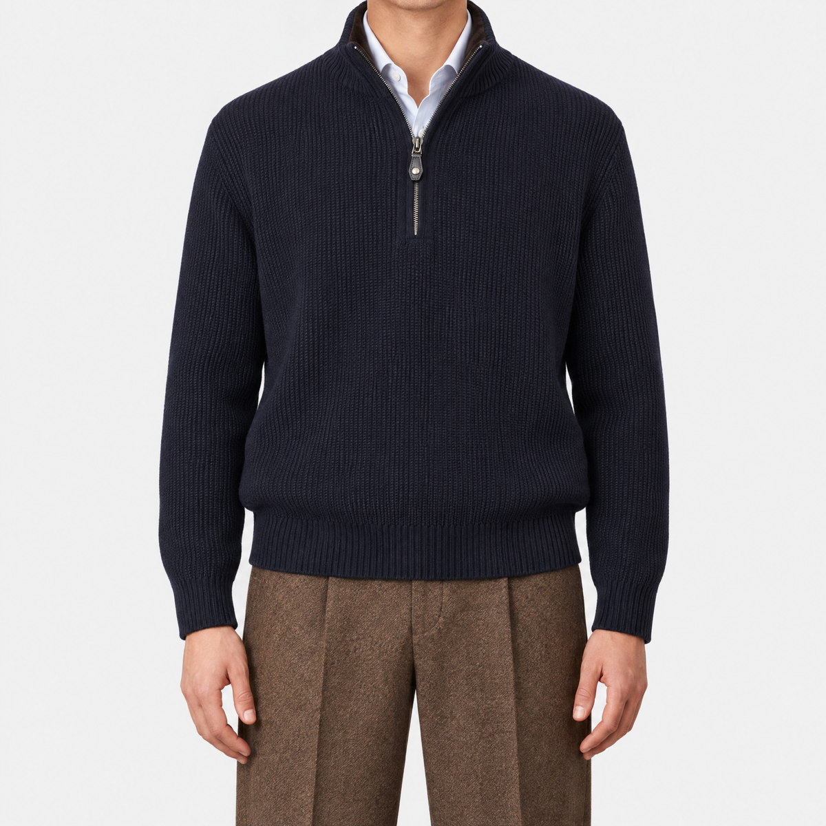 Navy Castorino Baby Cashmere Half-Zip Bomber