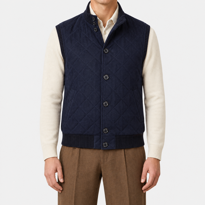 Navy Quilted Carry Cashmere Gilet